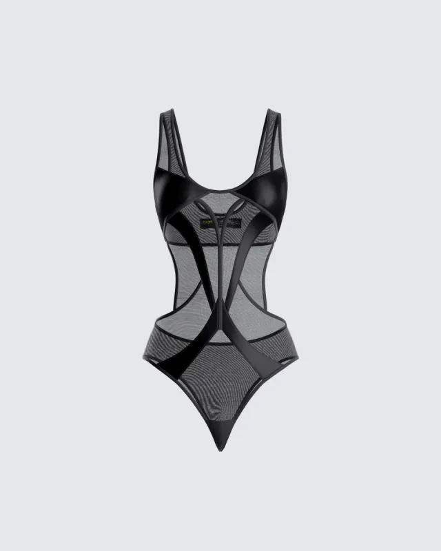 Yuna Black Mesh Bodysuit sold by Finesse
