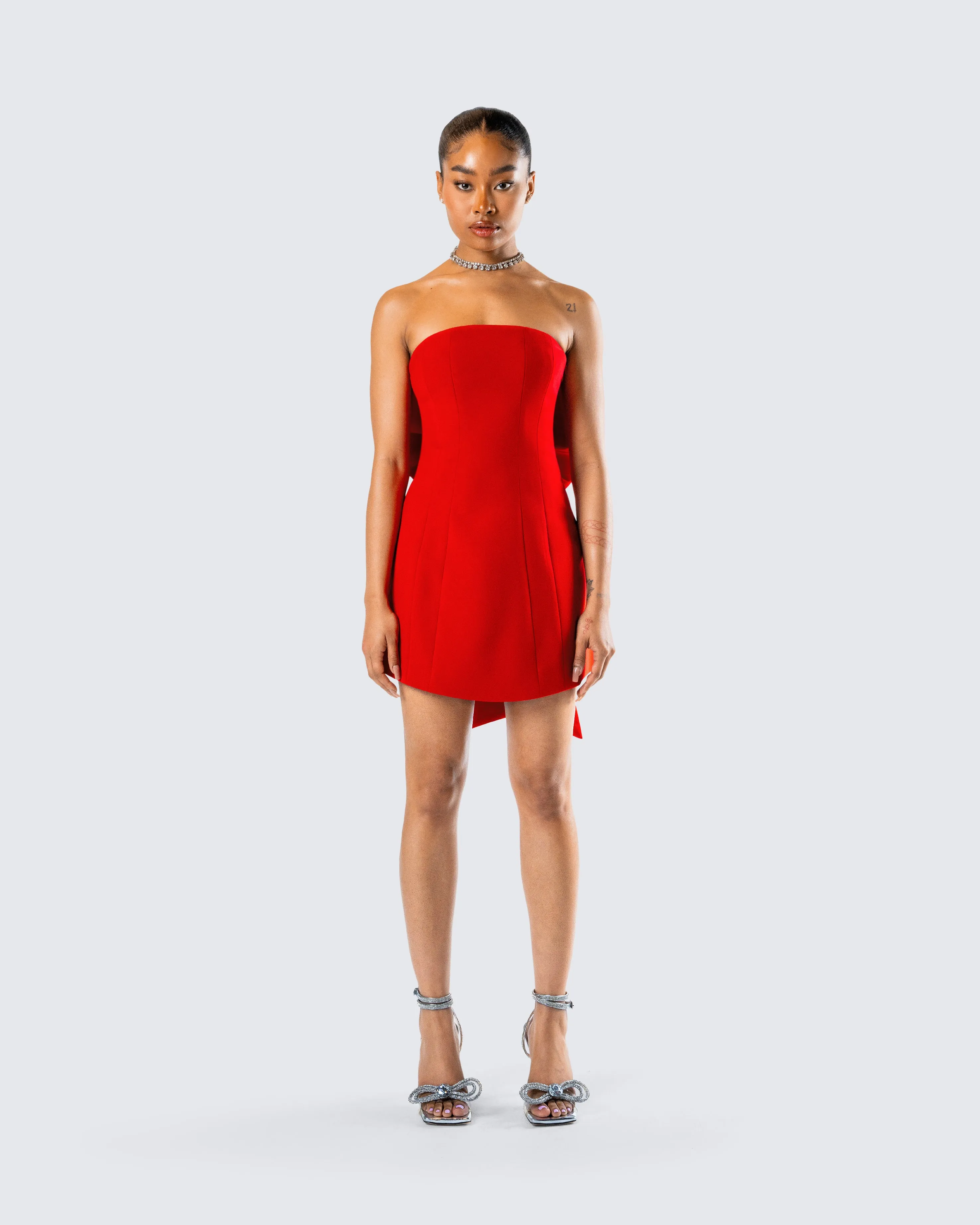 McKay Red Strapless Bow Mini Dress sold by Finesse product image thumbnail 4
