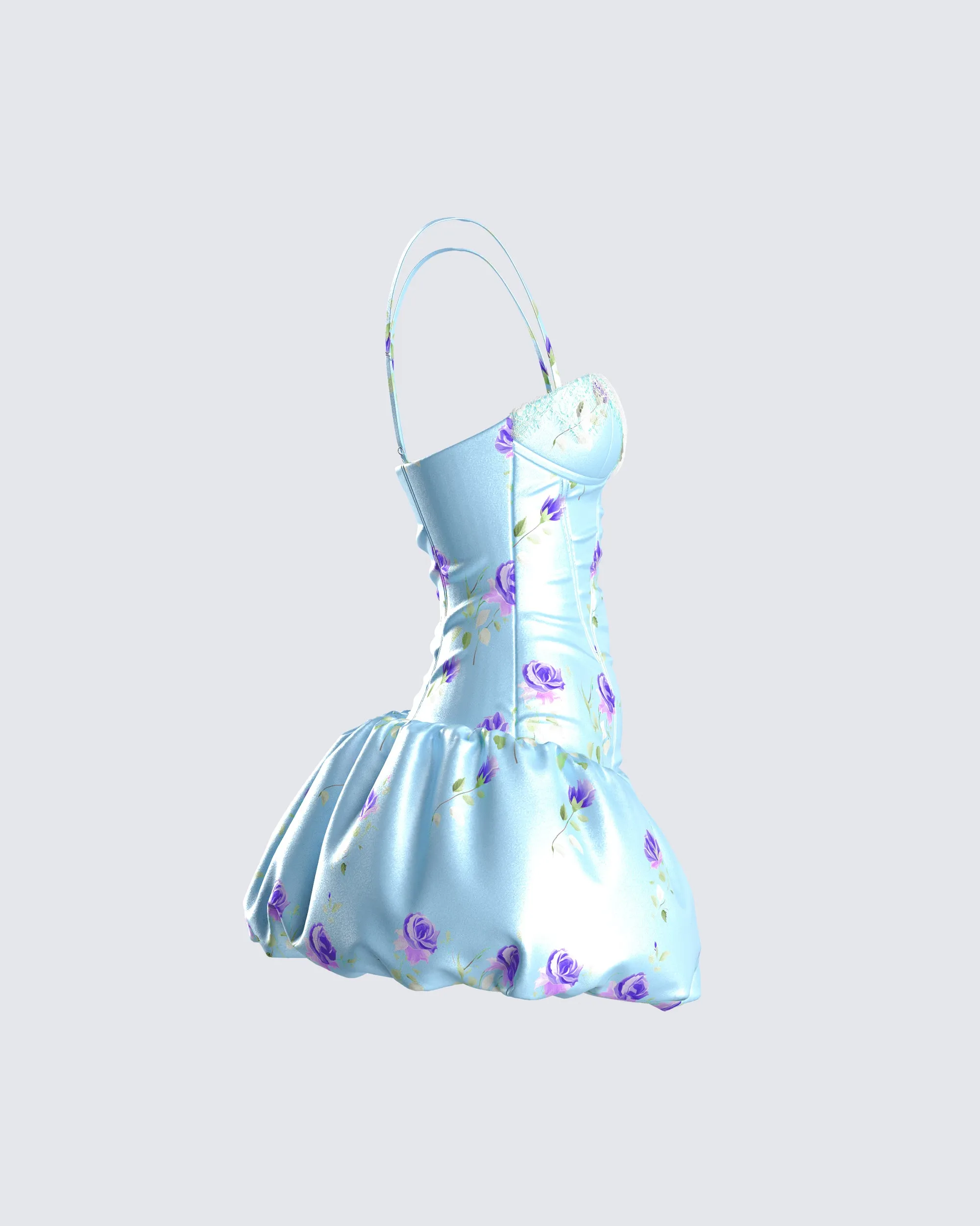 Tif Blue Satin Floral Bubble Dress sold by Finesse product image thumbnail 2