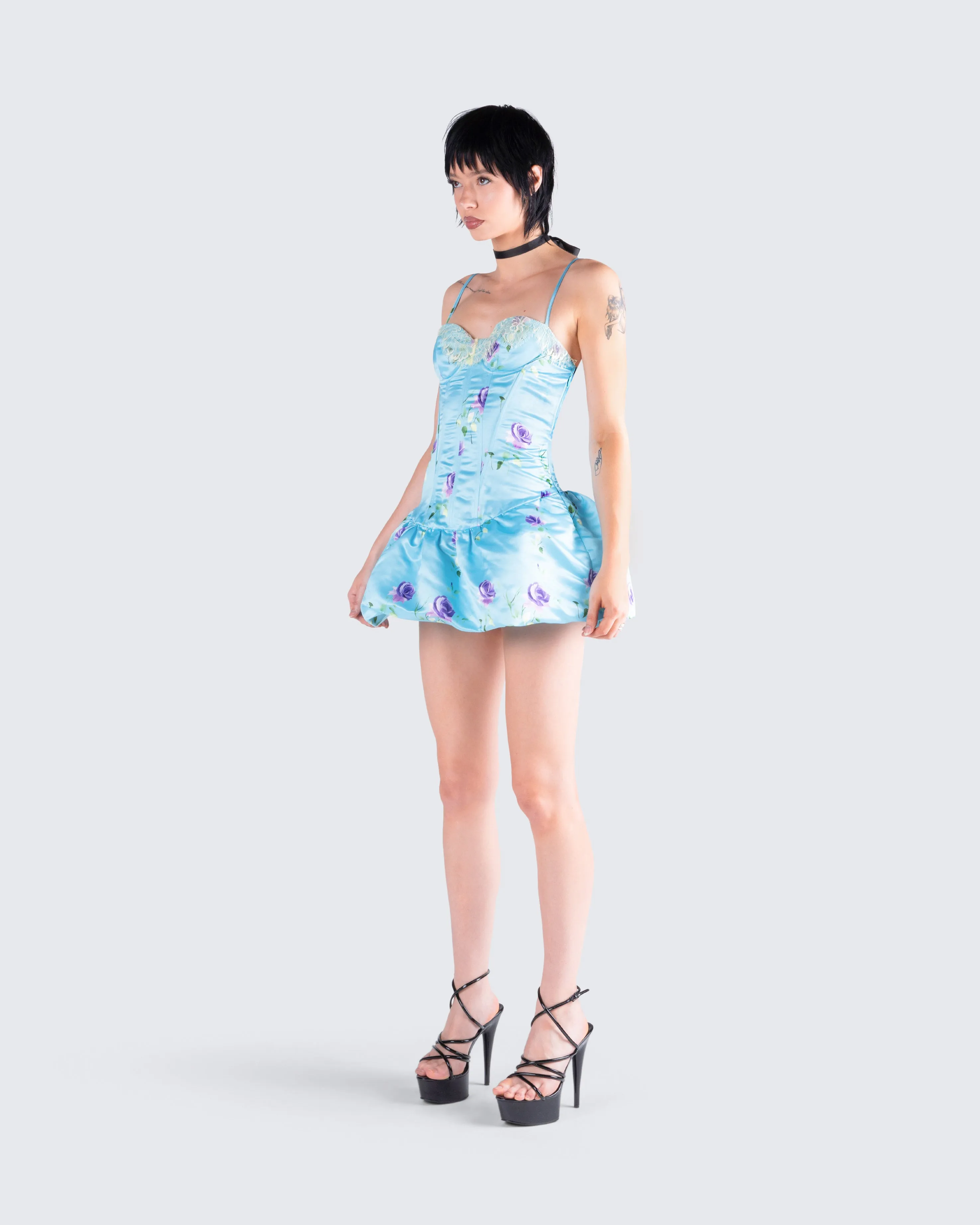 Tif Blue Satin Floral Bubble Dress sold by Finesse product image thumbnail 5