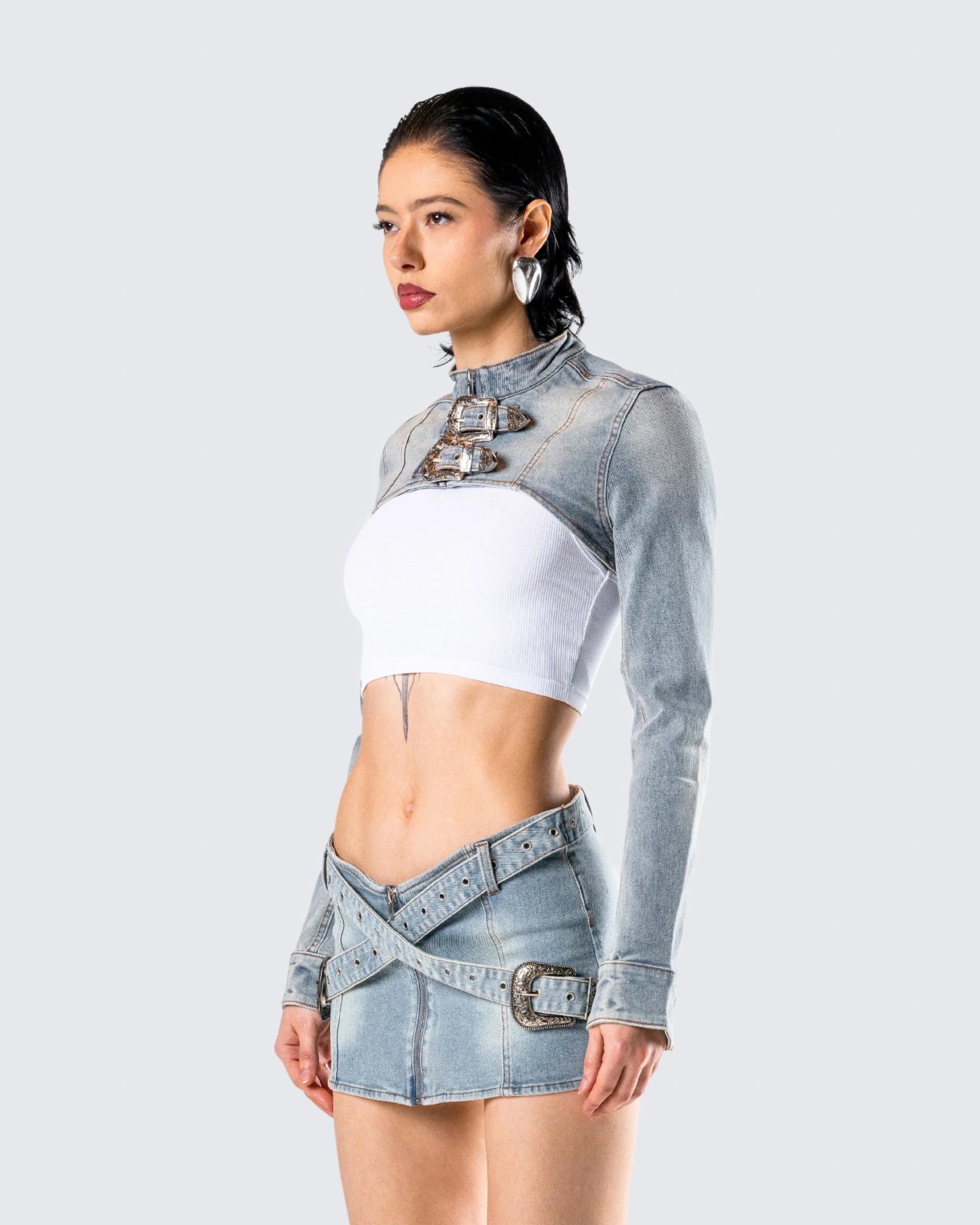Eirene Cropped Denim Jacket sold by Finesse product image thumbnail 5