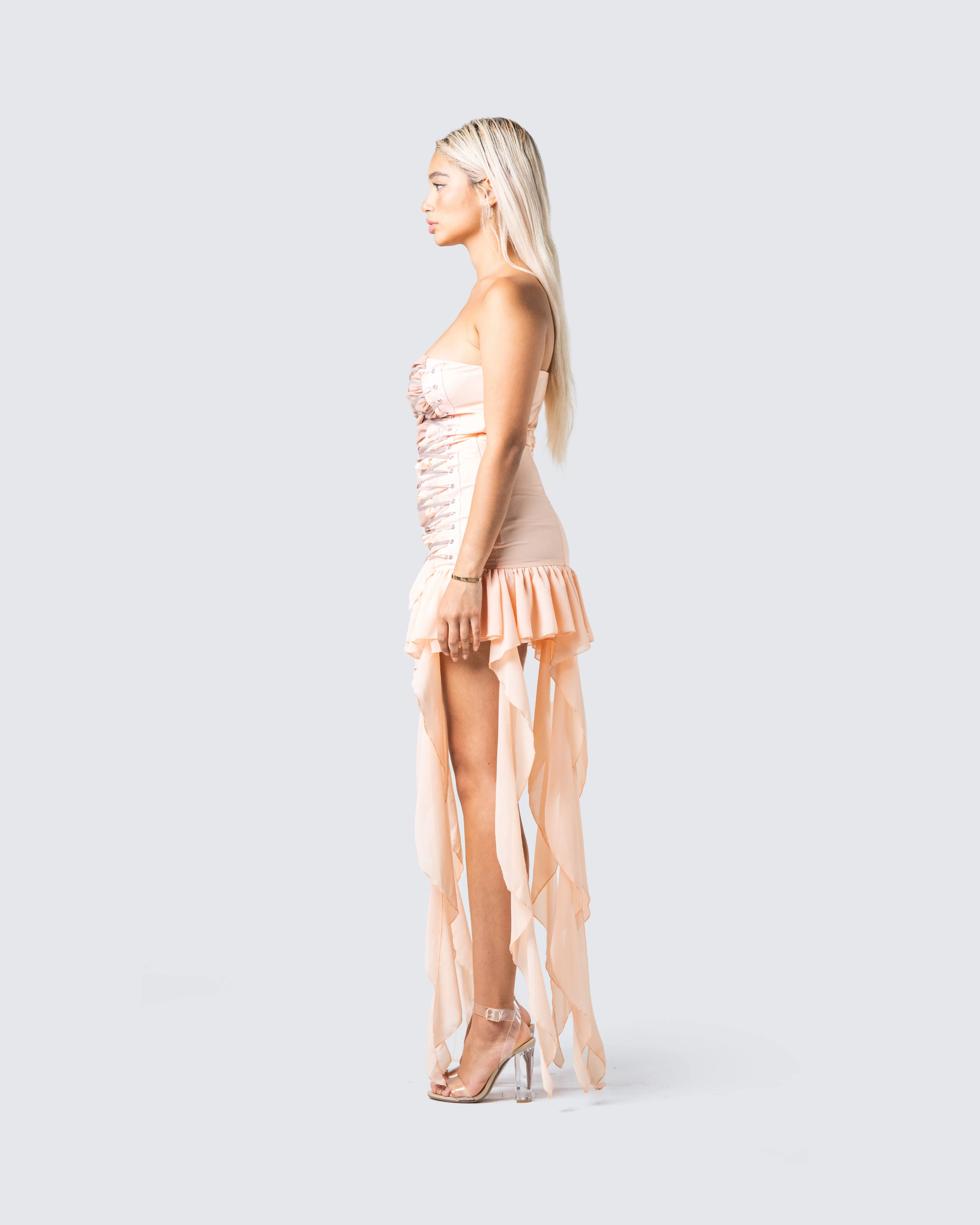 Manon Beige Chiffon Lace Up Dress sold by Finesse product image thumbnail 5