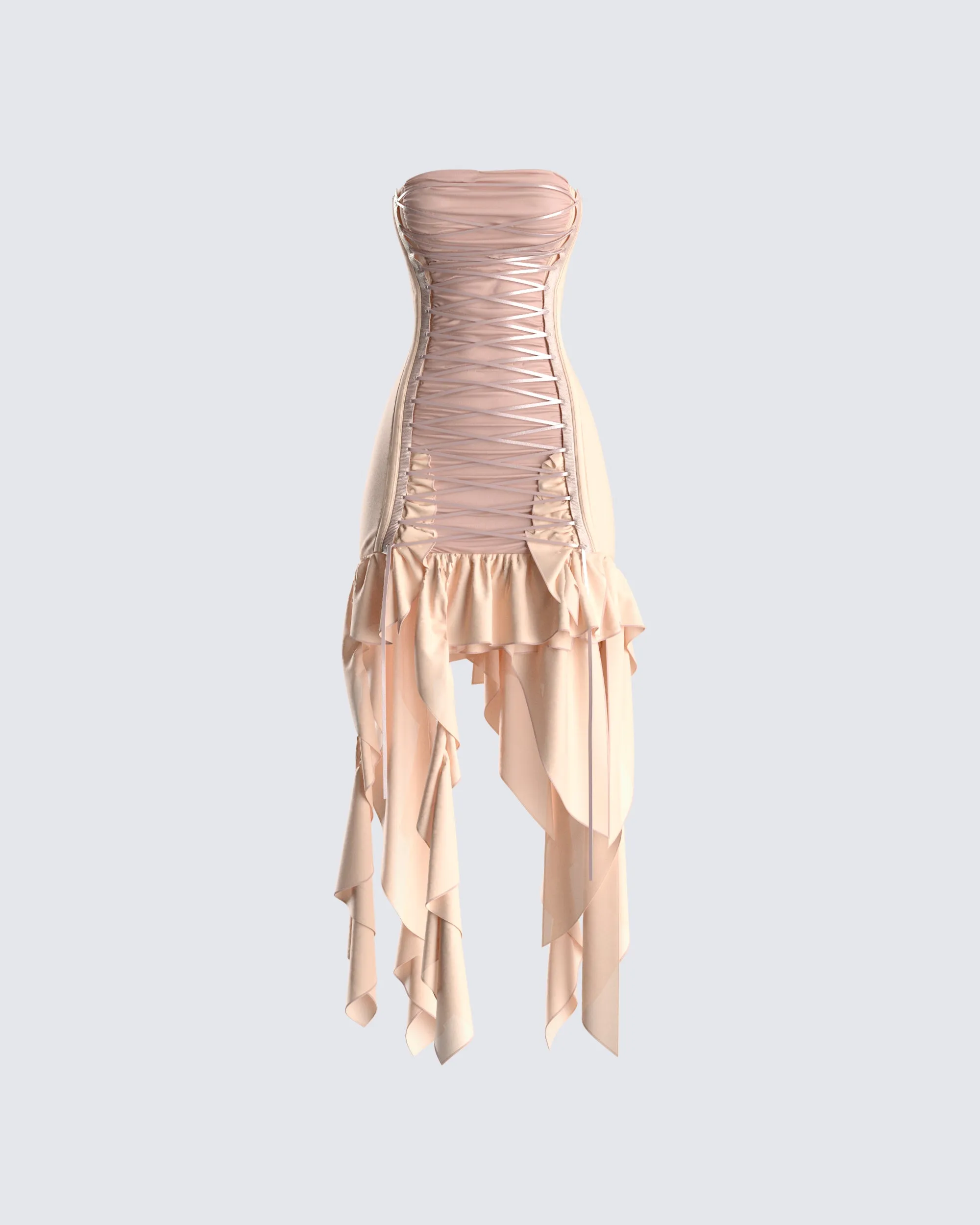 Manon Beige Chiffon Lace Up Dress sold by Finesse