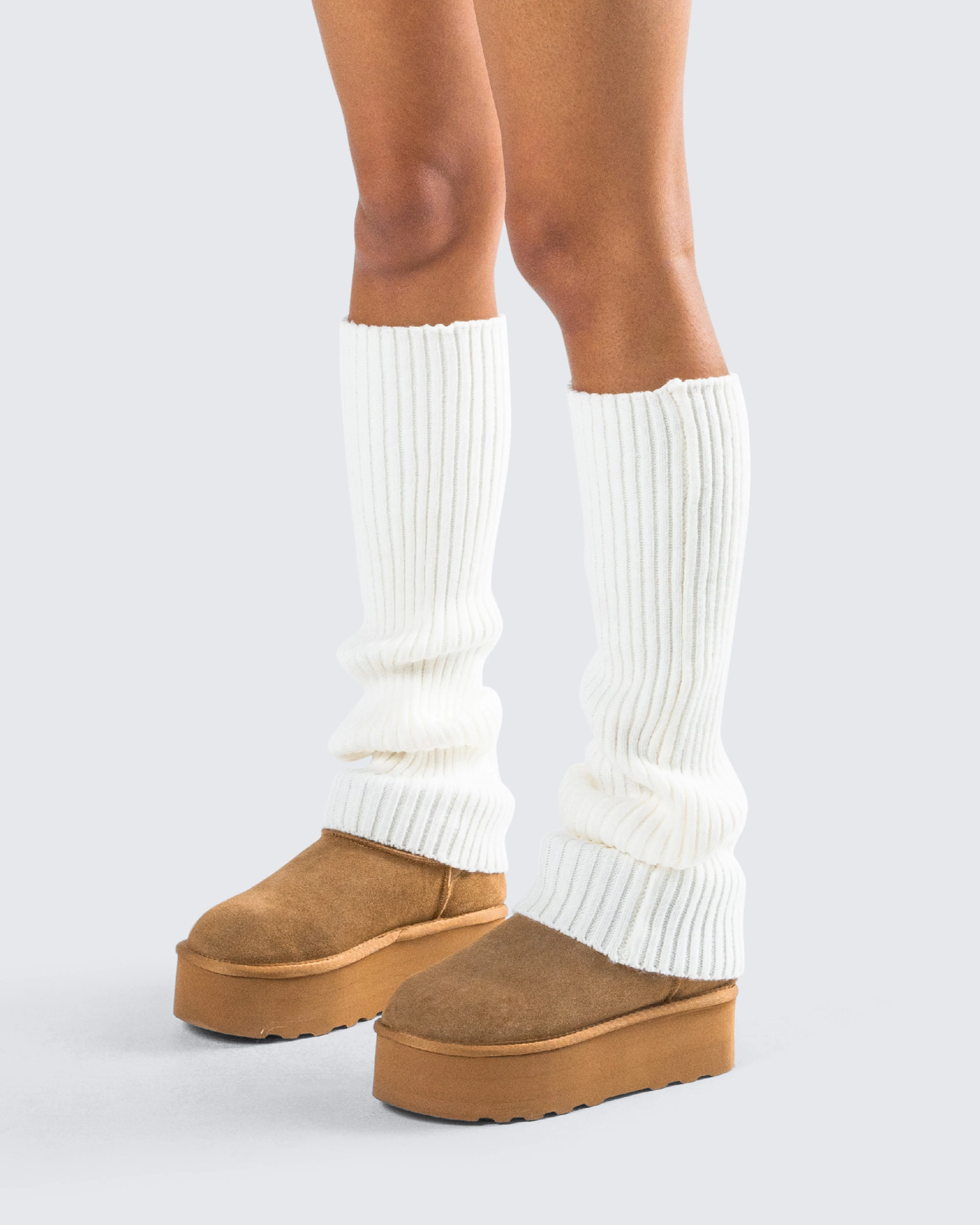Pollie White Ribbed Leg Warmer sold by Finesse product image thumbnail 5