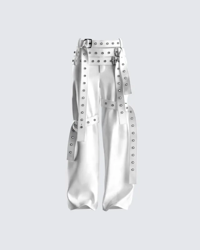 Pia White Vegan Leather Belt Pant sold by Finesse