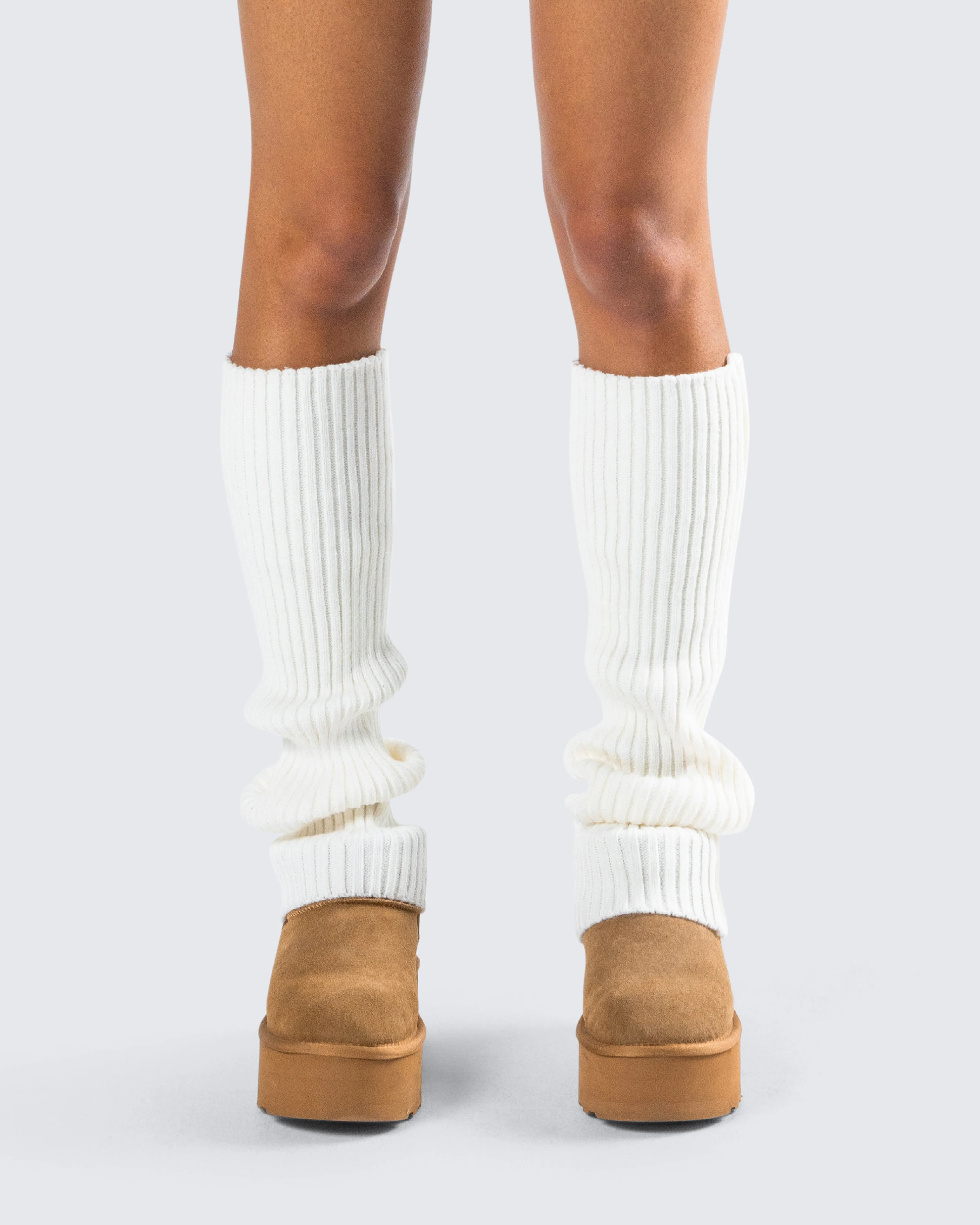 Pollie White Ribbed Leg Warmer sold by Finesse product image thumbnail 4