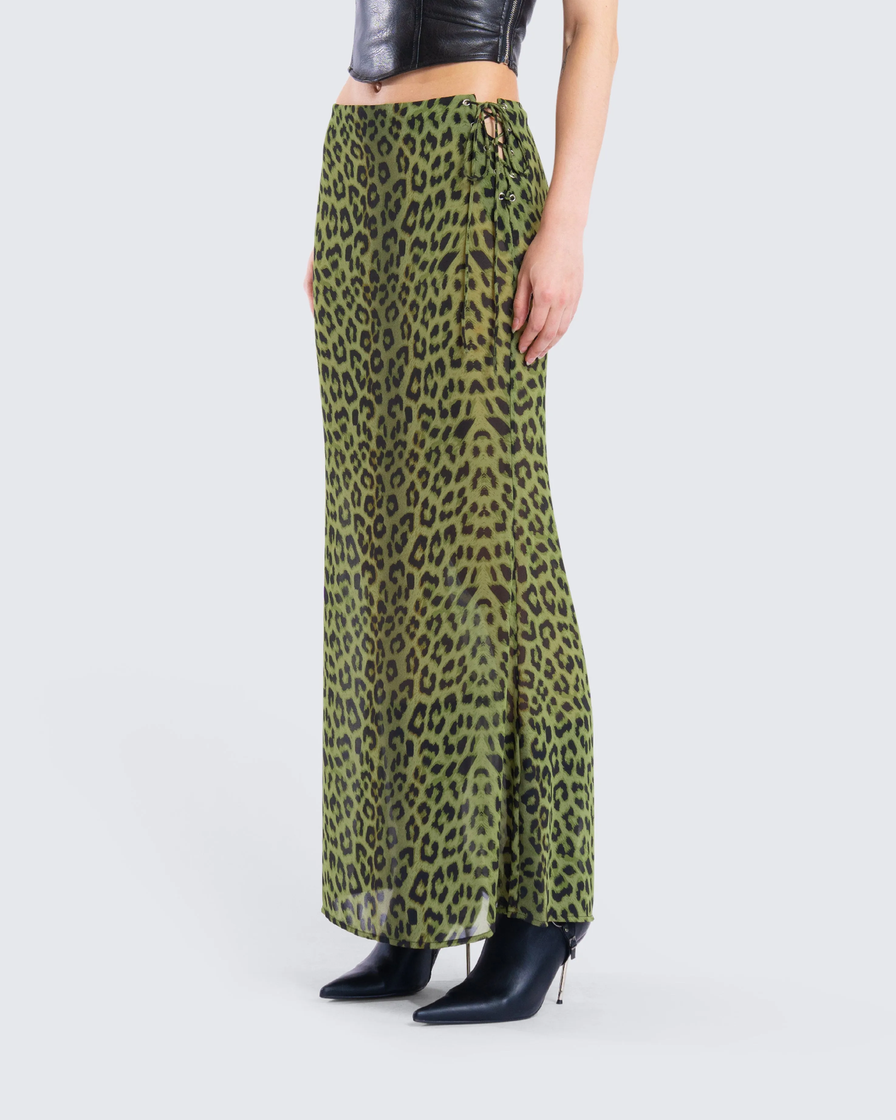 Calista Lime Leopard Maxi Skirt sold by Finesse product image thumbnail 5