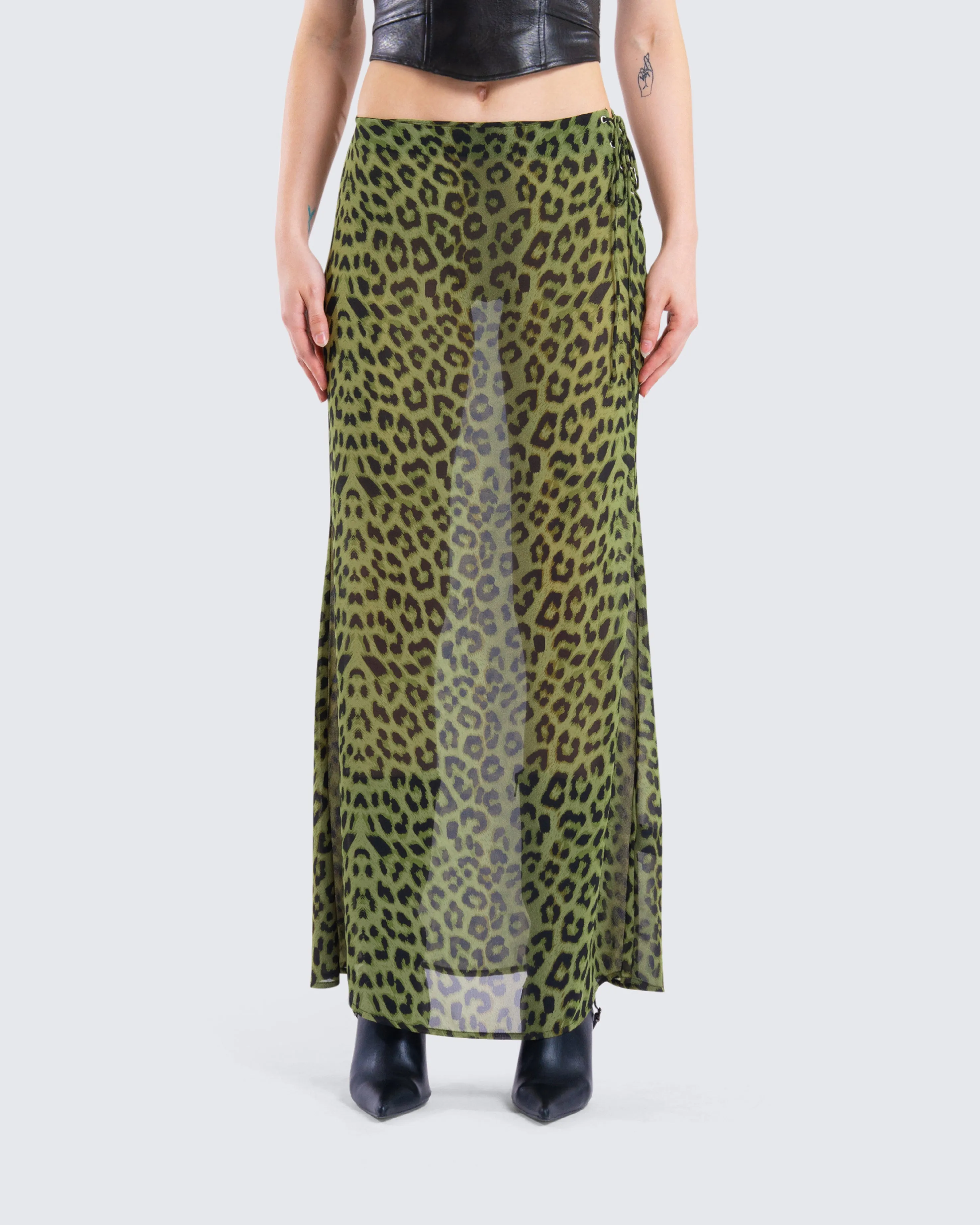 Calista Lime Leopard Maxi Skirt sold by Finesse product image thumbnail 4