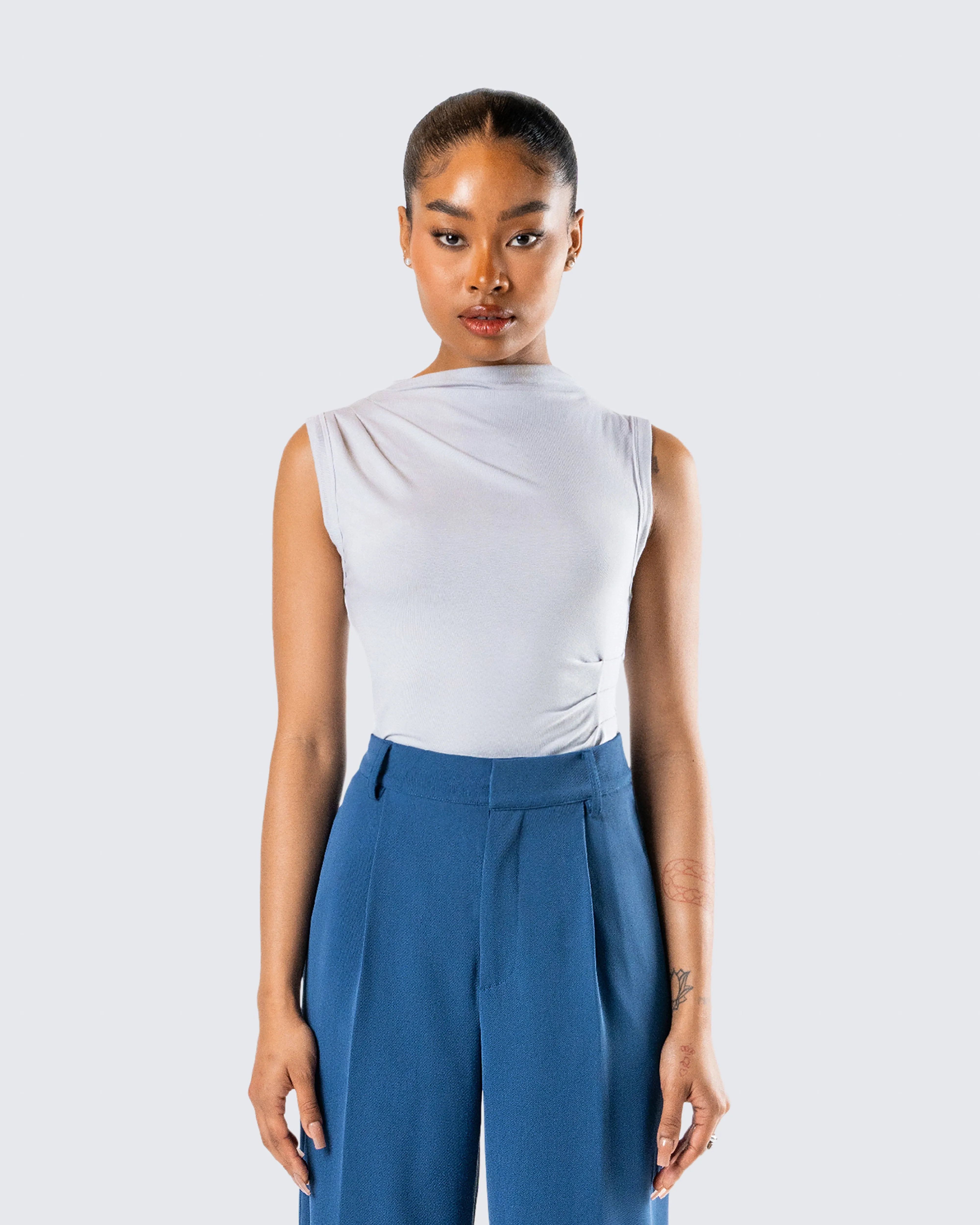 Norah Light Grey Pleated Top sold by Finesse product image thumbnail 4