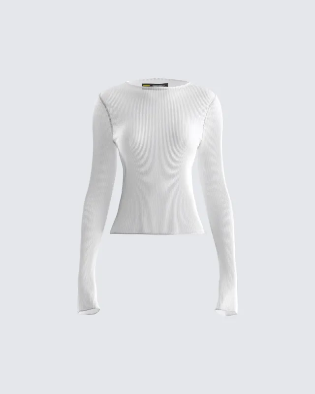 Emil White Plisse Long Sleeve Top sold by Finesse