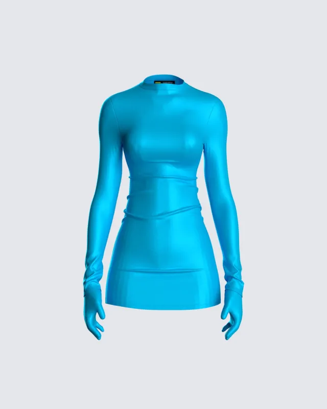 Pam Blue Mini Dress & Gloves sold by Finesse