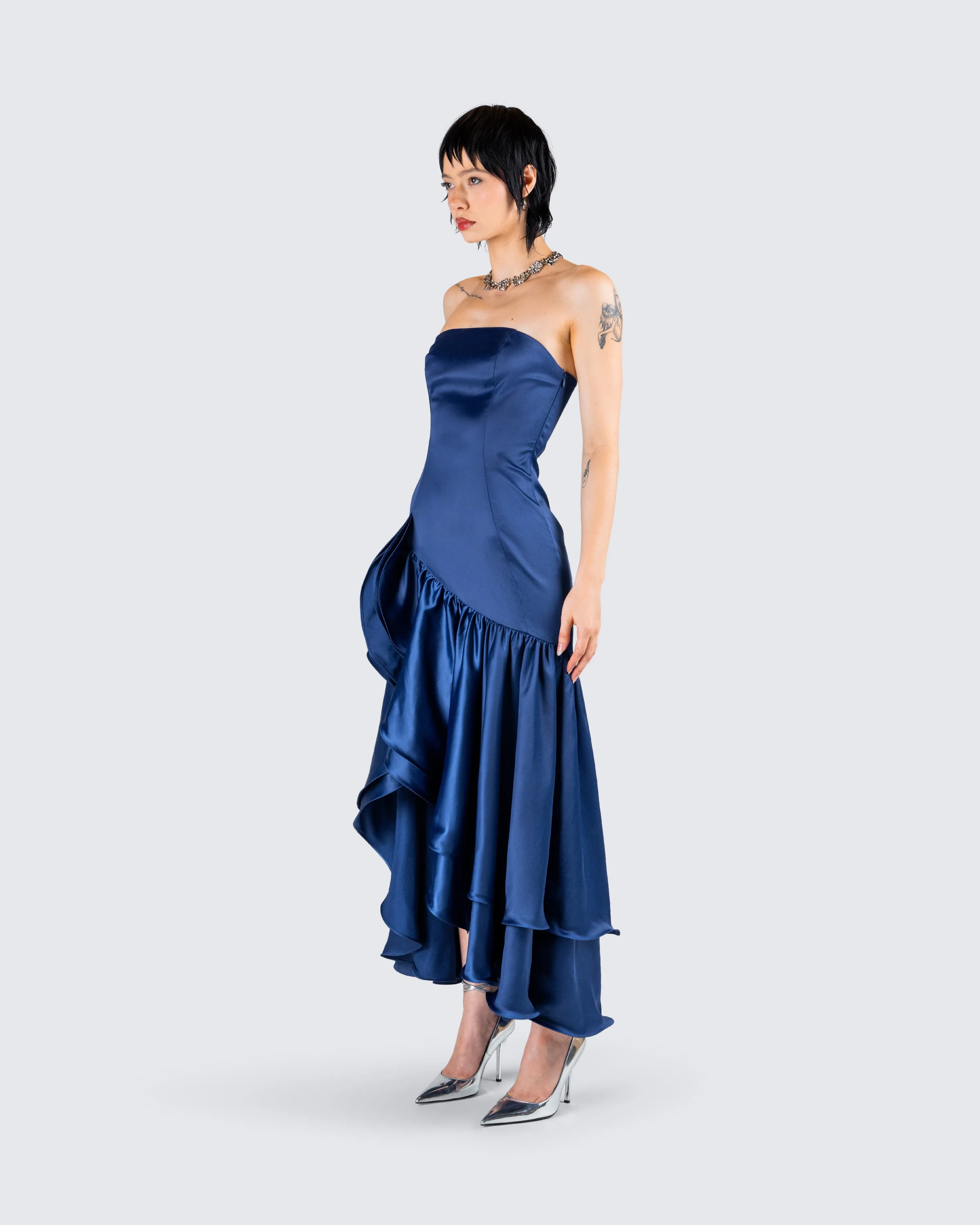 Jo Navy Ruffle Maxi Dress sold by Finesse product image thumbnail 5