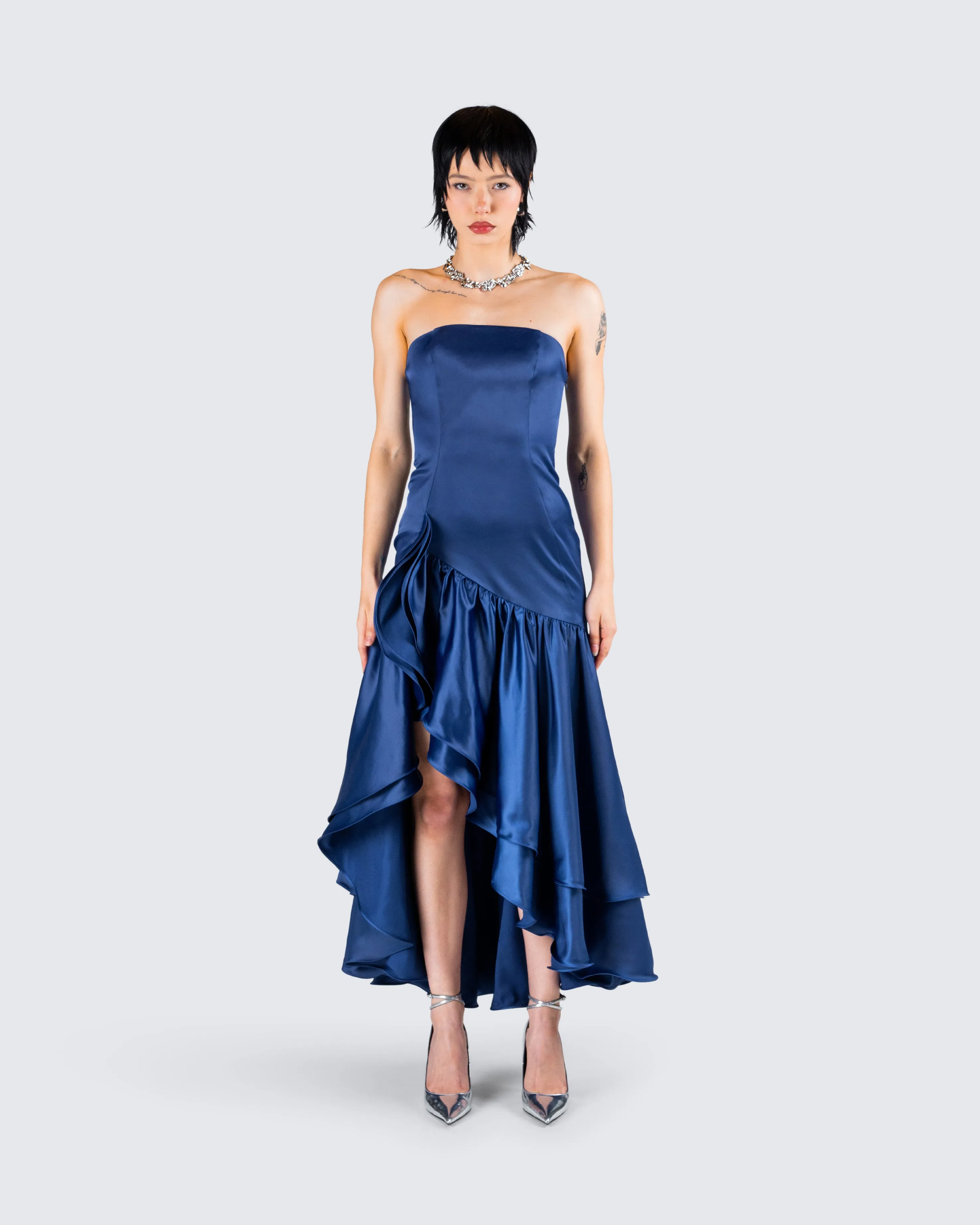 Jo Navy Ruffle Maxi Dress sold by Finesse product image thumbnail 4