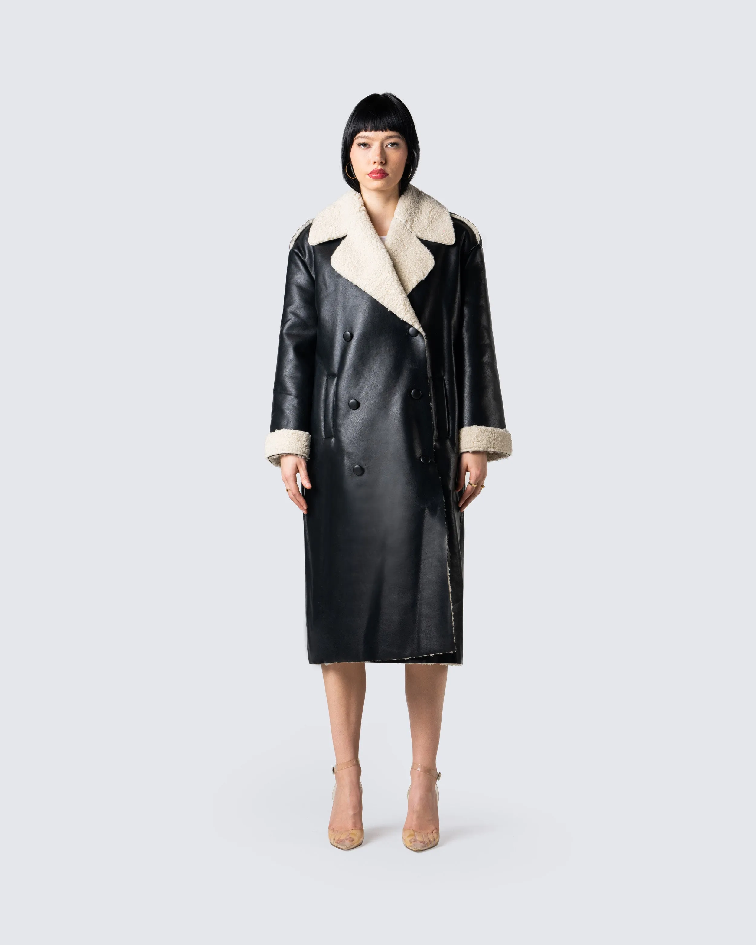 Chessa Black Vegan Leather Coat sold by Finesse product image thumbnail 4