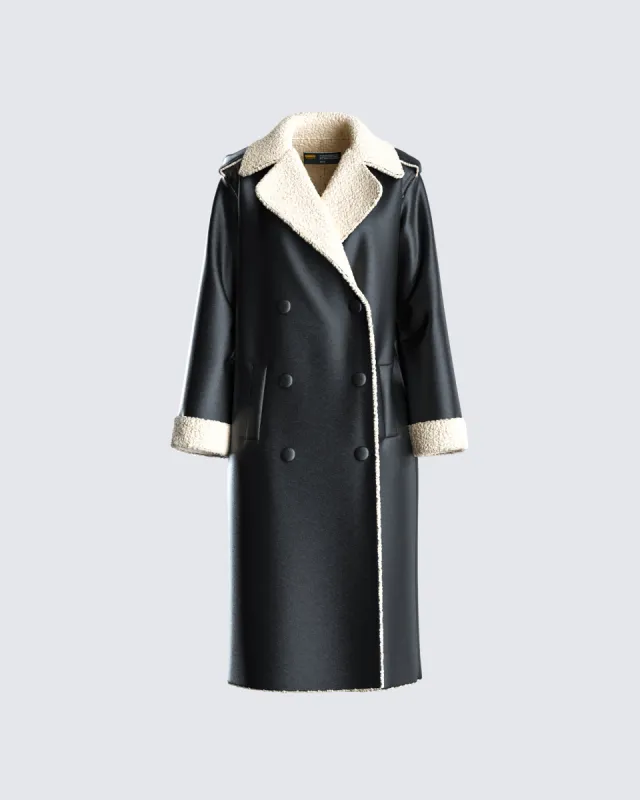 Chessa Black Vegan Leather Coat sold by Finesse