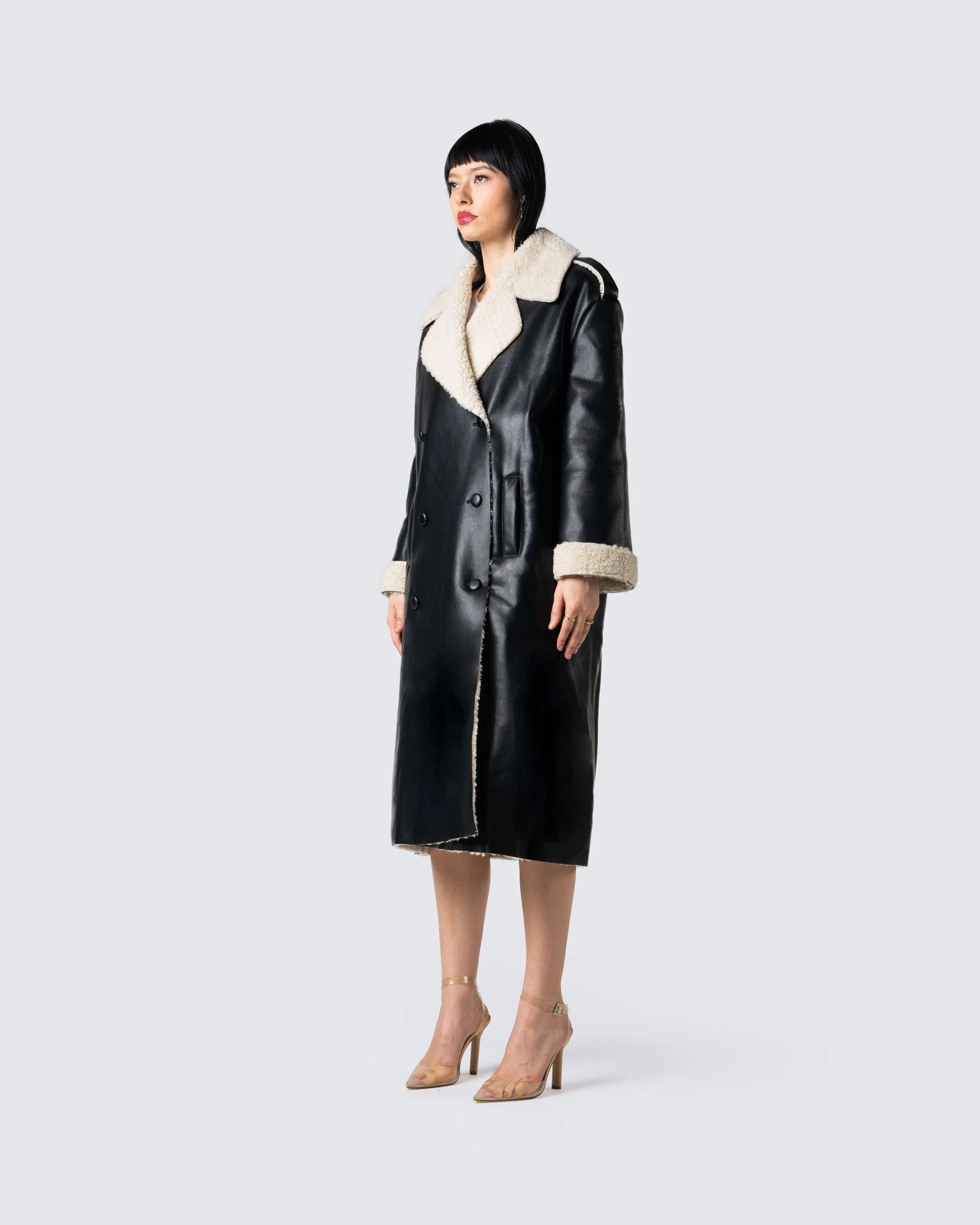 Chessa Black Vegan Leather Coat sold by Finesse product image thumbnail 5