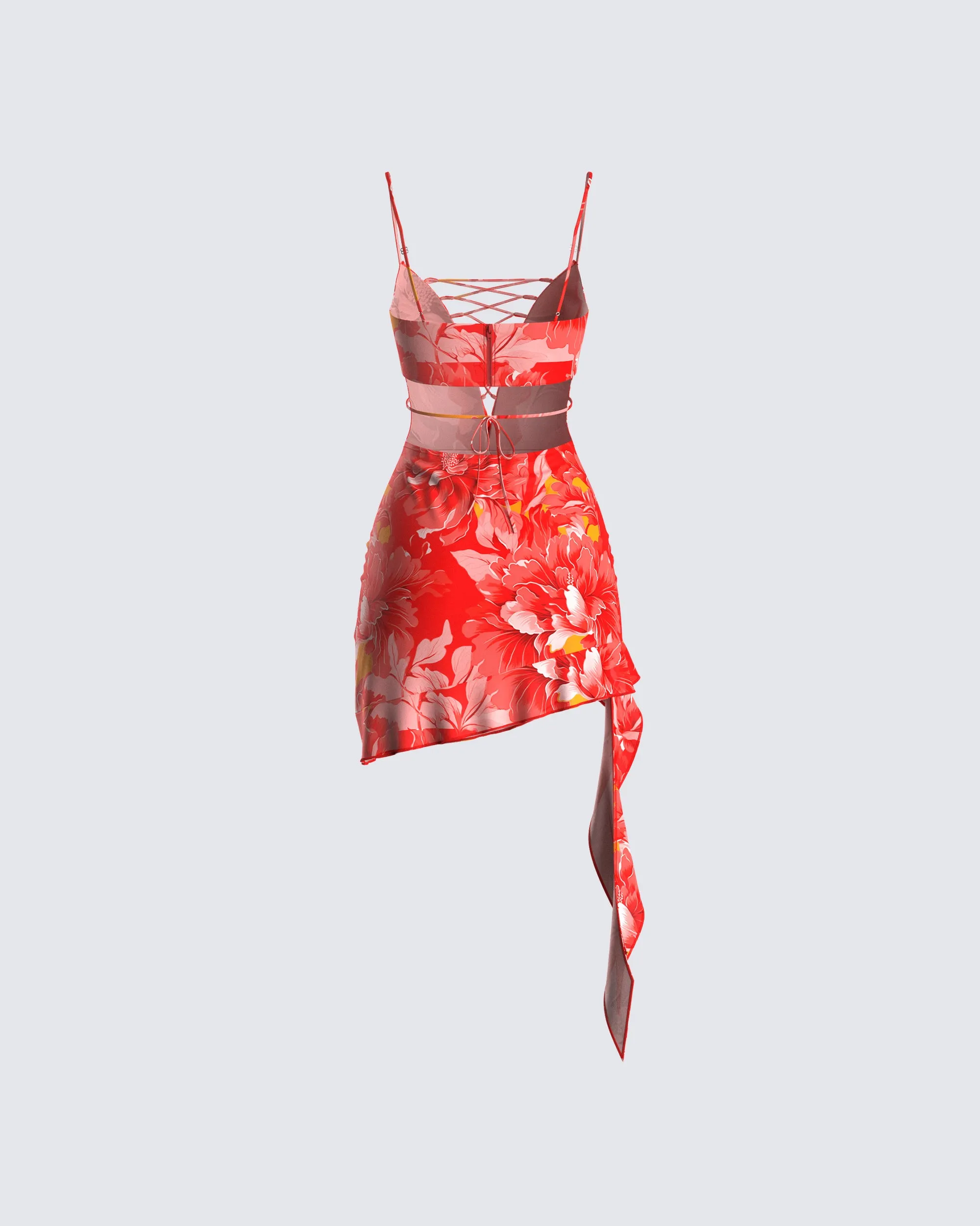 Aviva Red Floral Print Mini Dress sold by Finesse product image thumbnail 3