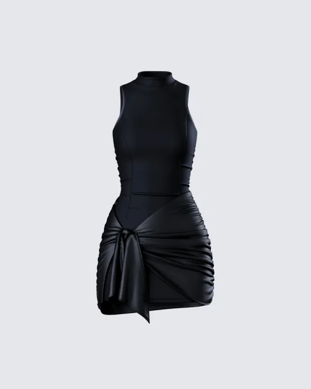 Lindsey Black Wrap Mini Dress sold by Finesse
