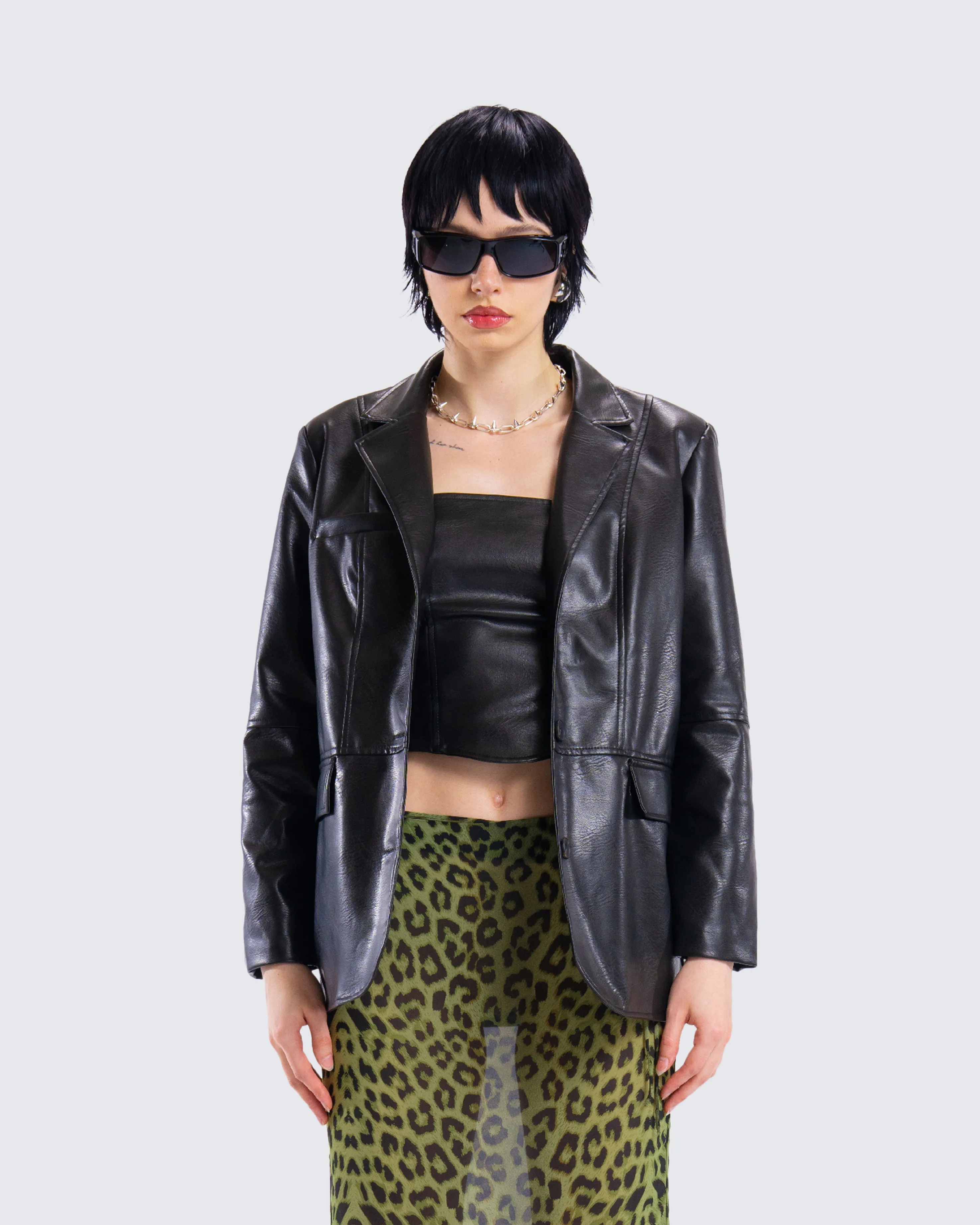 Nika Black Vegan Leather Blazer sold by Finesse product image thumbnail 4