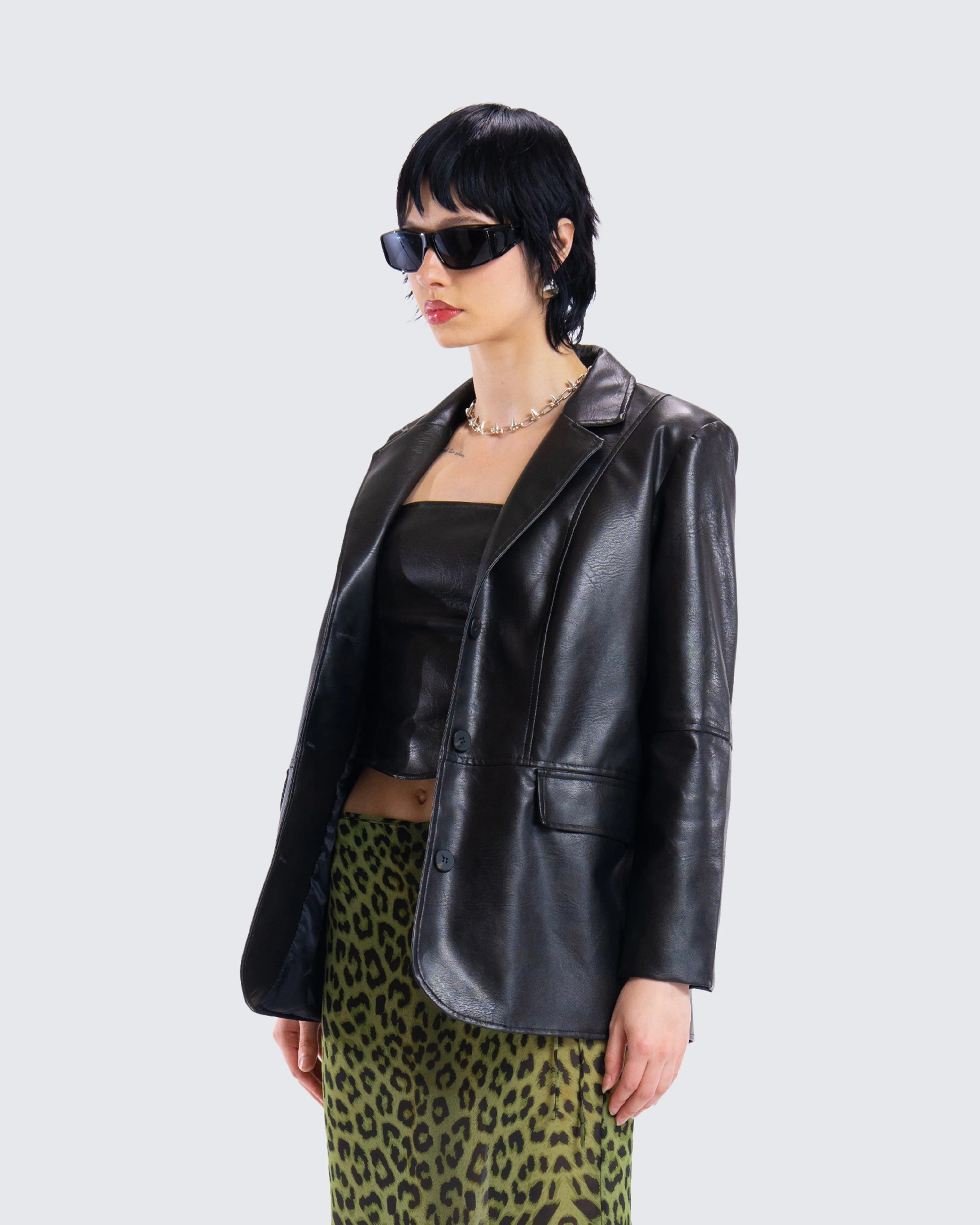 Nika Black Vegan Leather Blazer sold by Finesse product image thumbnail 5