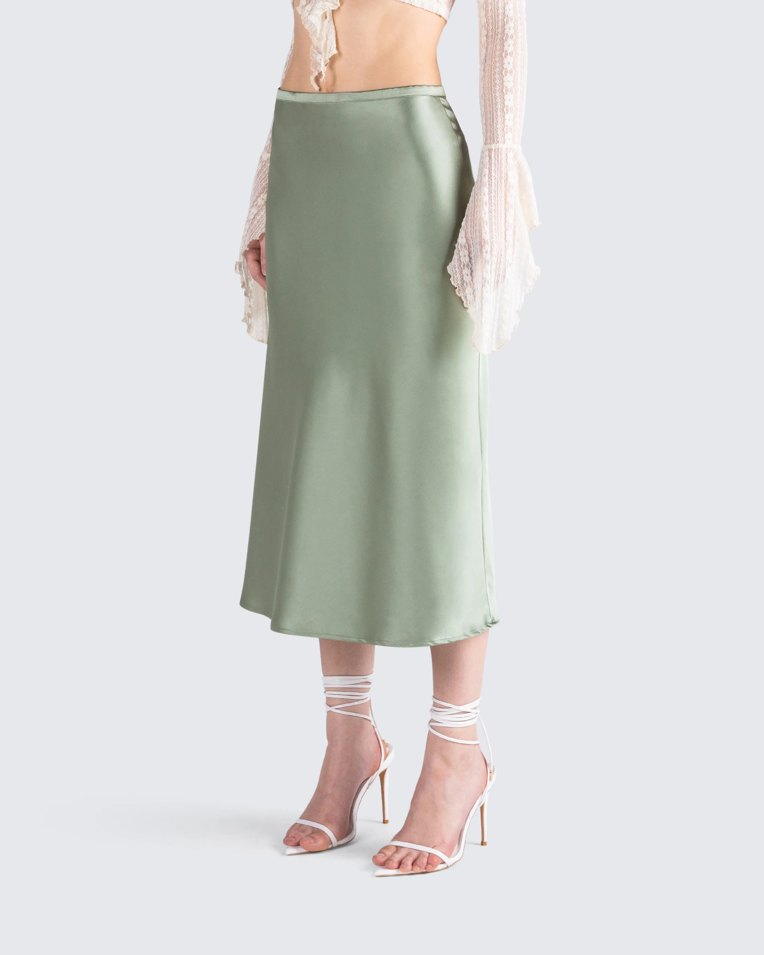Shae Green Satin Midi Skirt sold by Finesse product image thumbnail 5