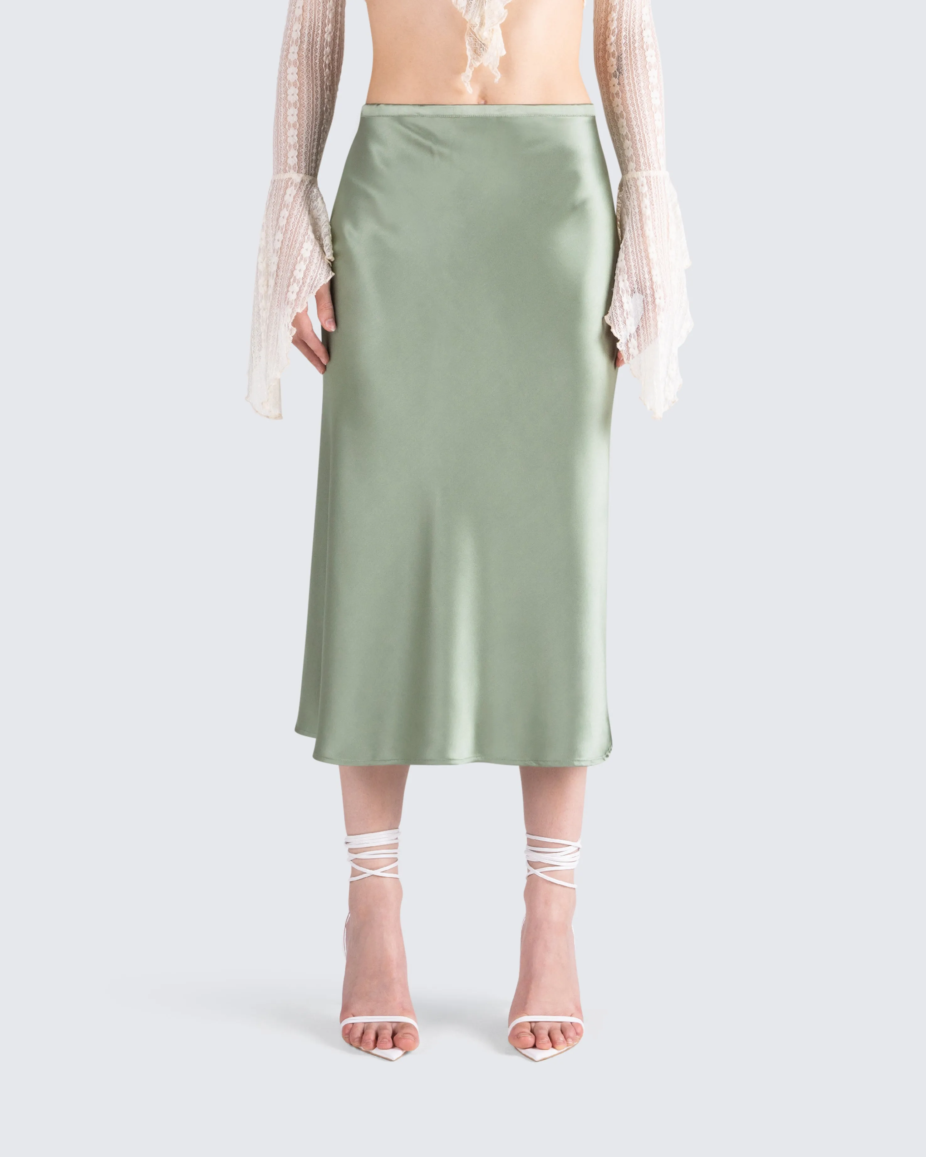 Shae Green Satin Midi Skirt sold by Finesse product image thumbnail 4