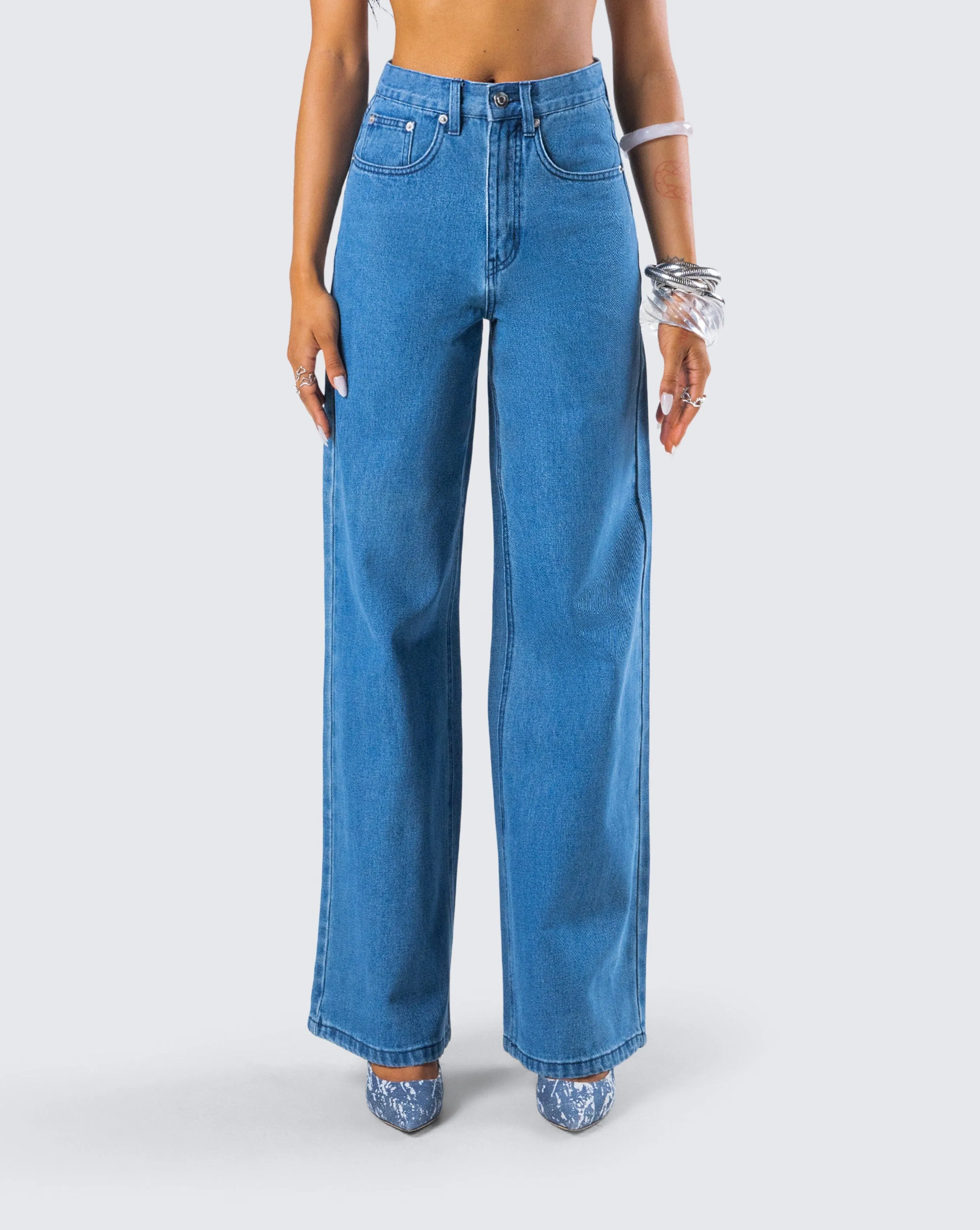 Sara Blue Denim Wide Leg Jean sold by Finesse product image thumbnail 4