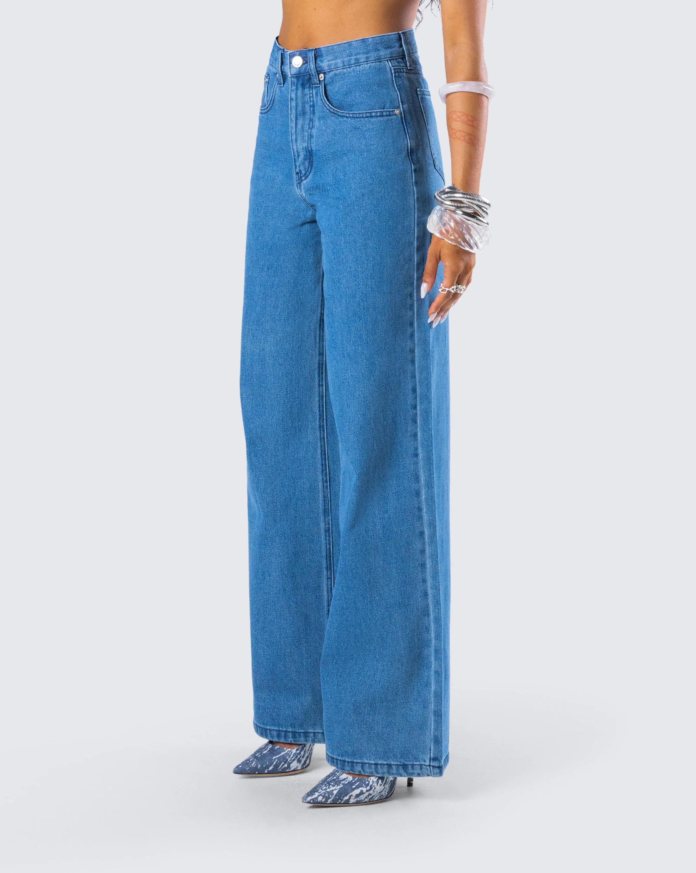 Sara Blue Denim Wide Leg Jean sold by Finesse product image thumbnail 5