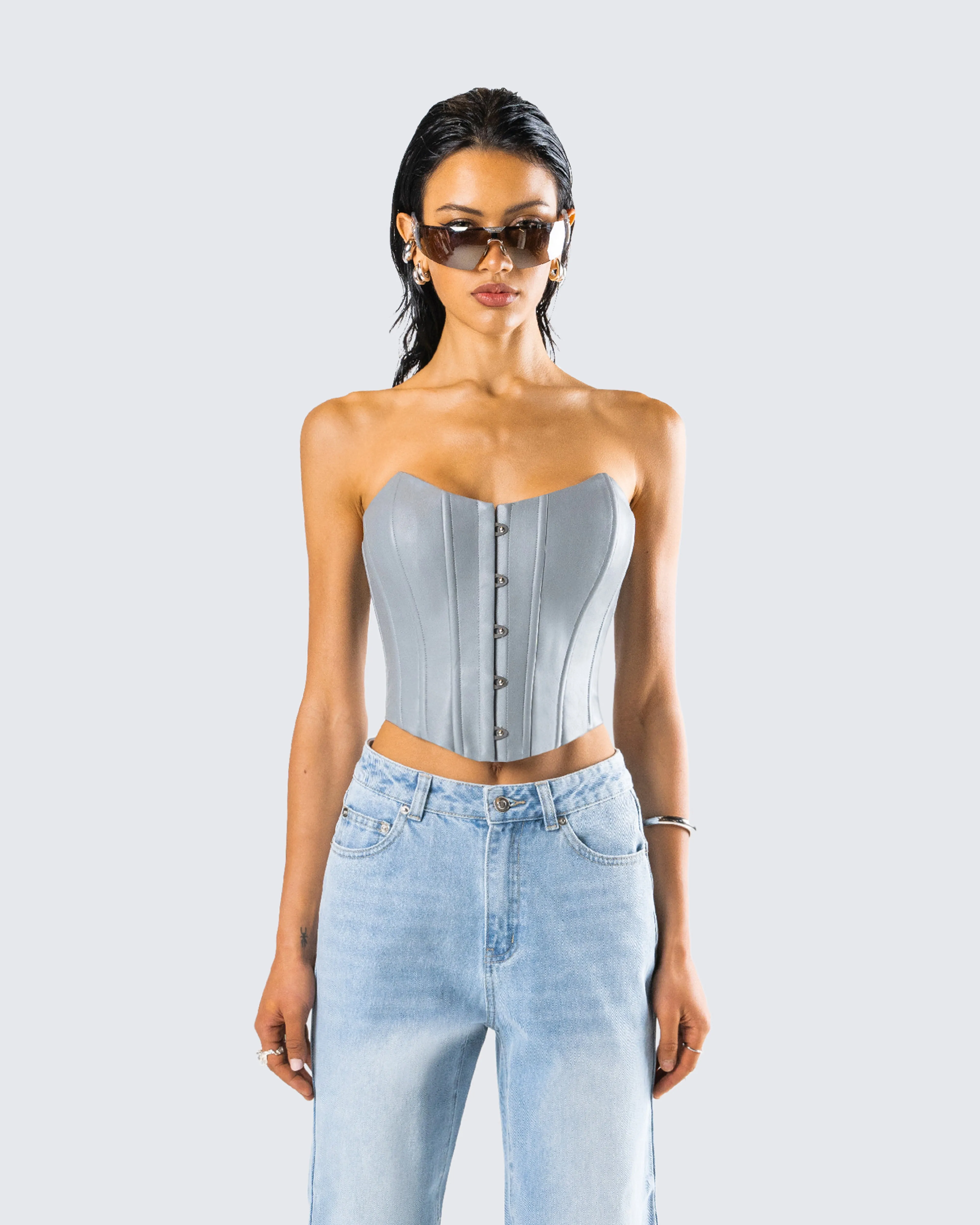 Tui Grey Vegan Leather Corset Top sold by Finesse product image thumbnail 4
