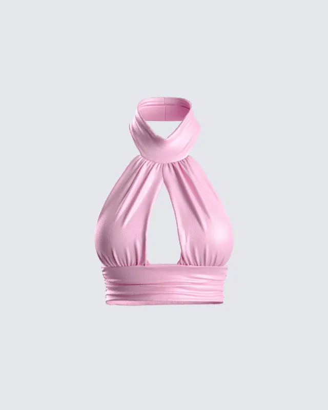 Emmy Pink Halter Crop Top sold by Finesse