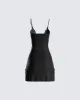Ivy Black Lace Trim Mini Dress sold by Finesse