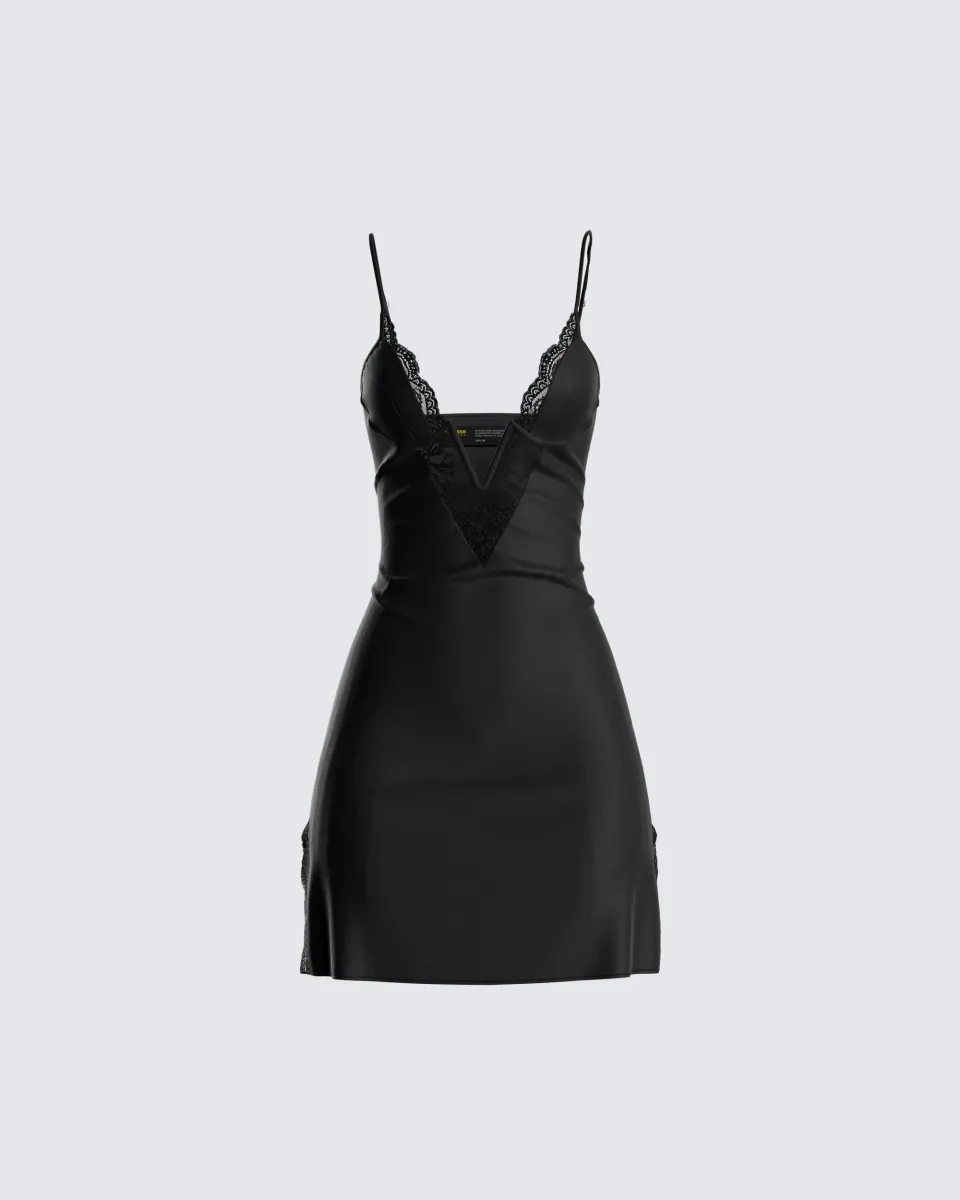 Ivy Black Lace Trim Mini Dress sold by Finesse