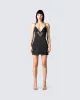 Ivy Black Lace Trim Mini Dress sold by Finesse