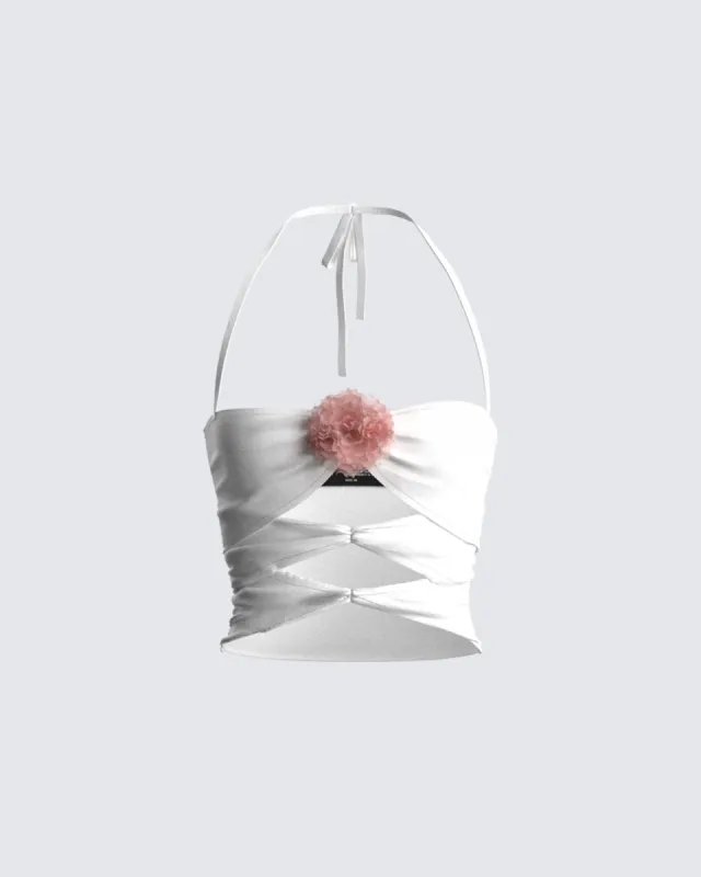 Cerelina White Jersey Cut Out Top sold by Finesse