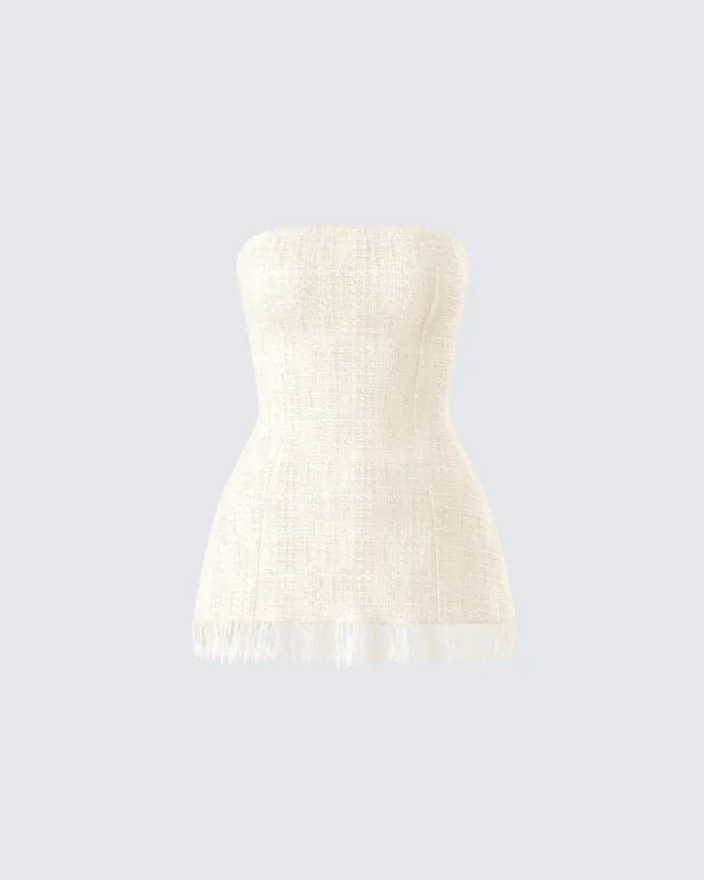 Havanah Ivory Tweed Strapless Top sold by Finesse