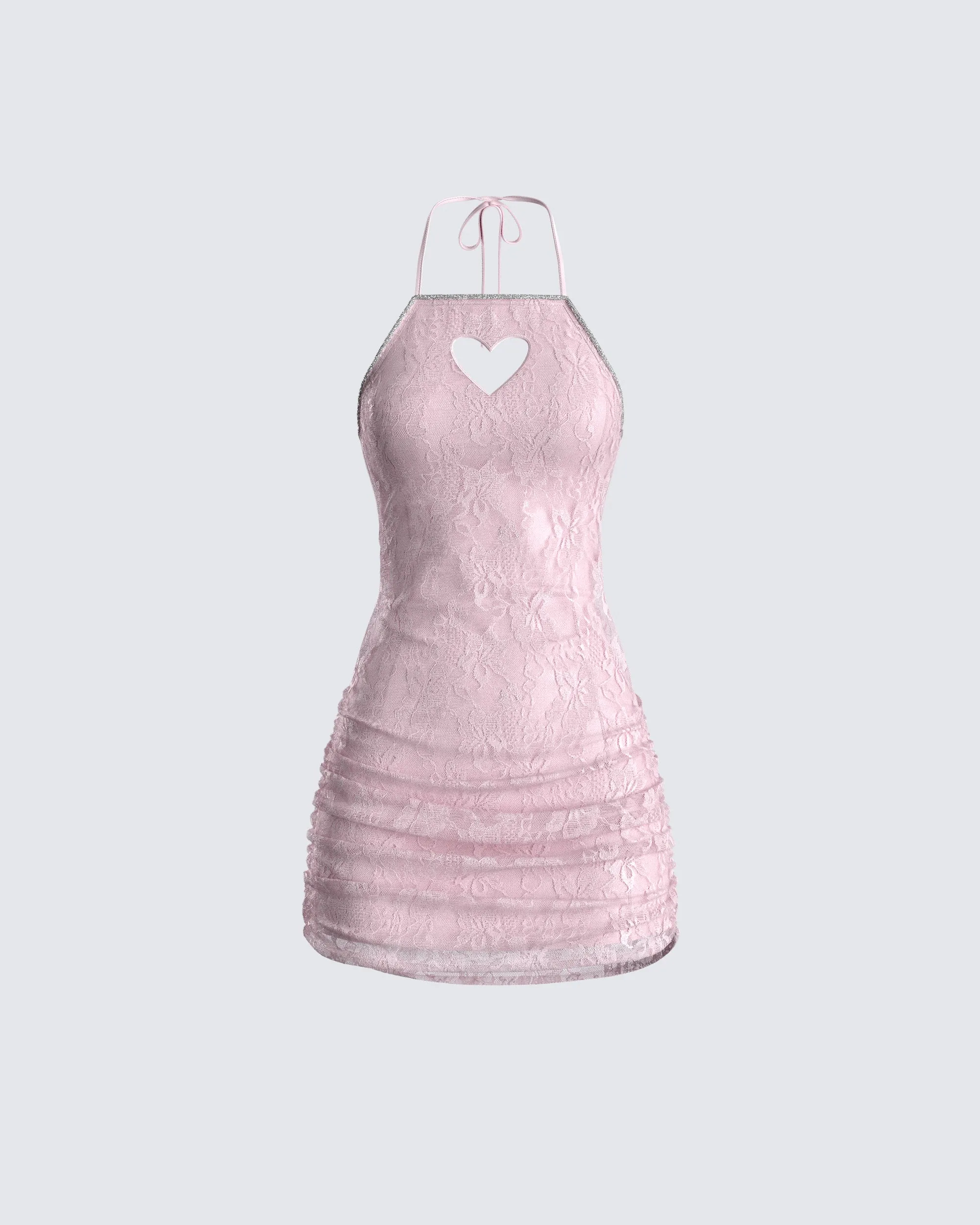 Micaela Pink Lace Heart Mini Dress sold by Finesse