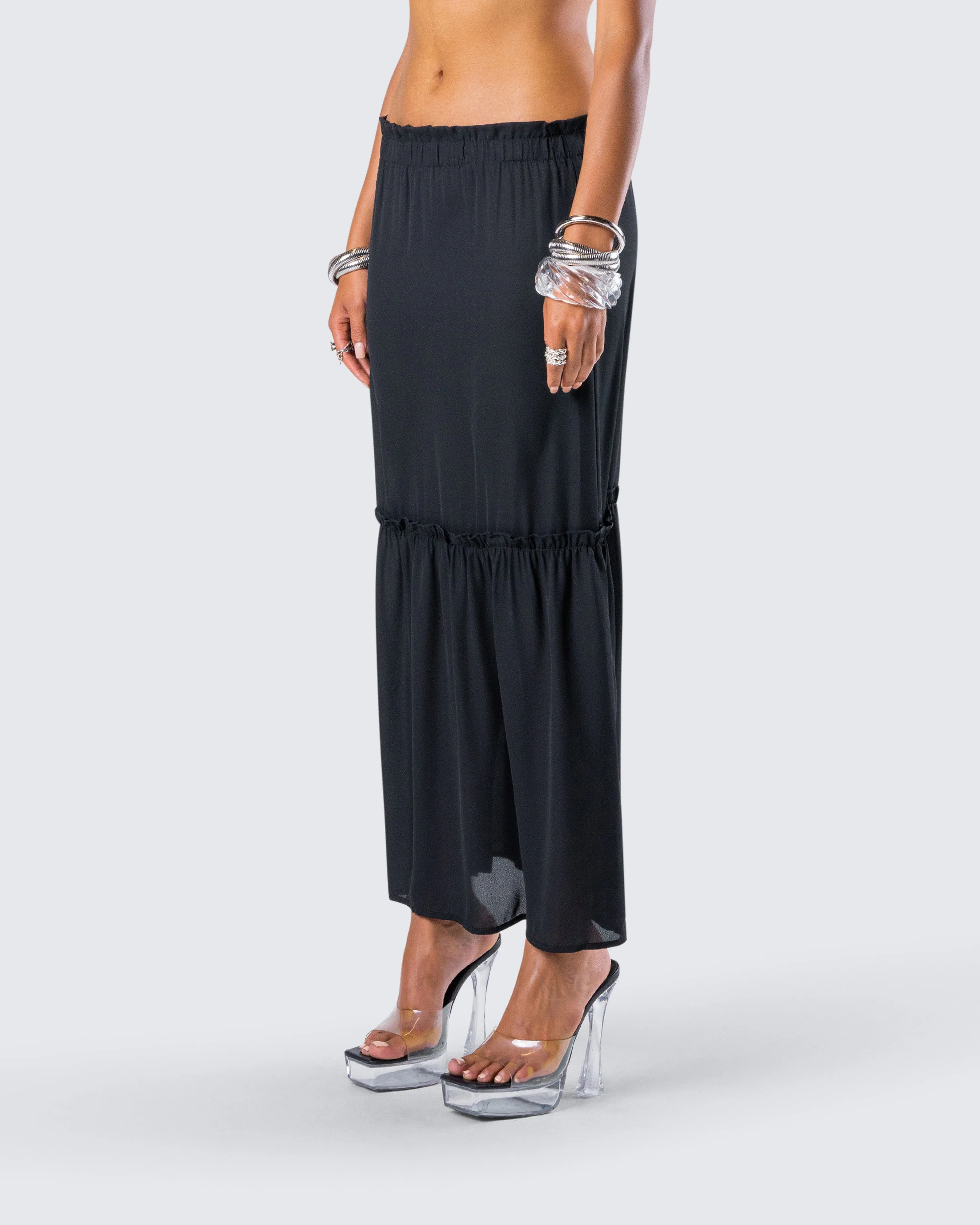 Neve Black Georgette Tiered Skirt sold by Finesse product image thumbnail 5