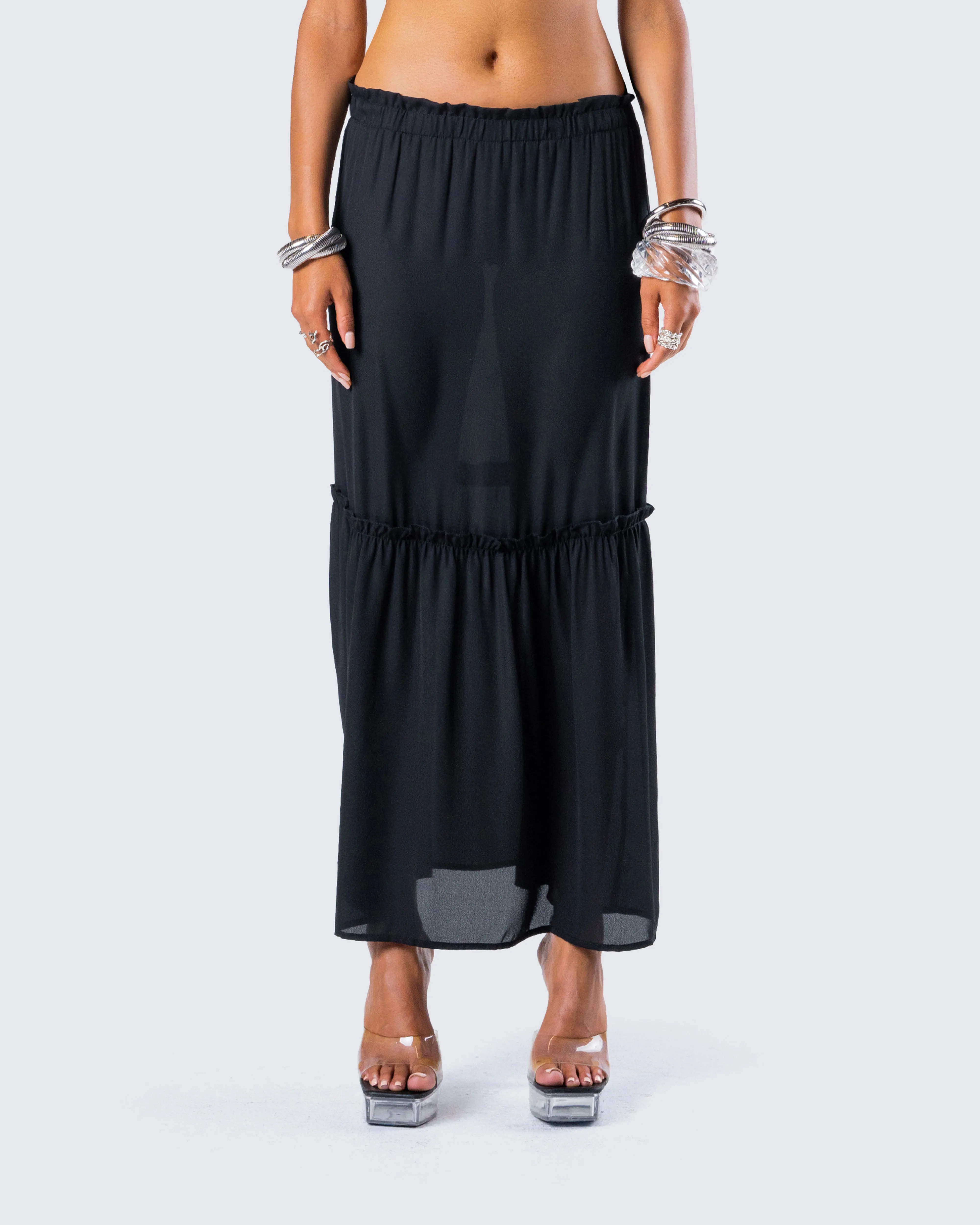 Neve Black Georgette Tiered Skirt sold by Finesse product image thumbnail 4