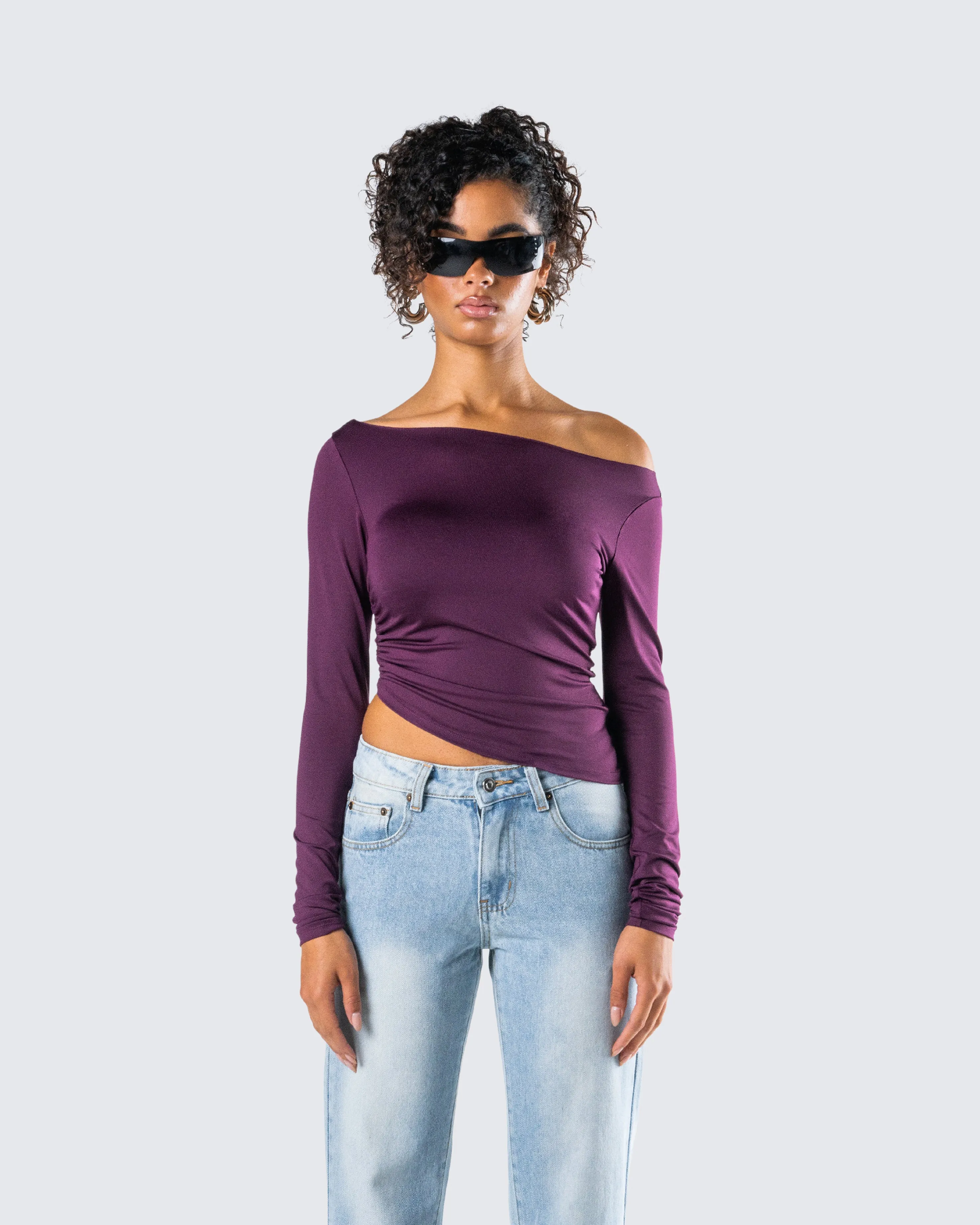 Isa Burgundy Jersey Asymmetric Top sold by Finesse product image thumbnail 4