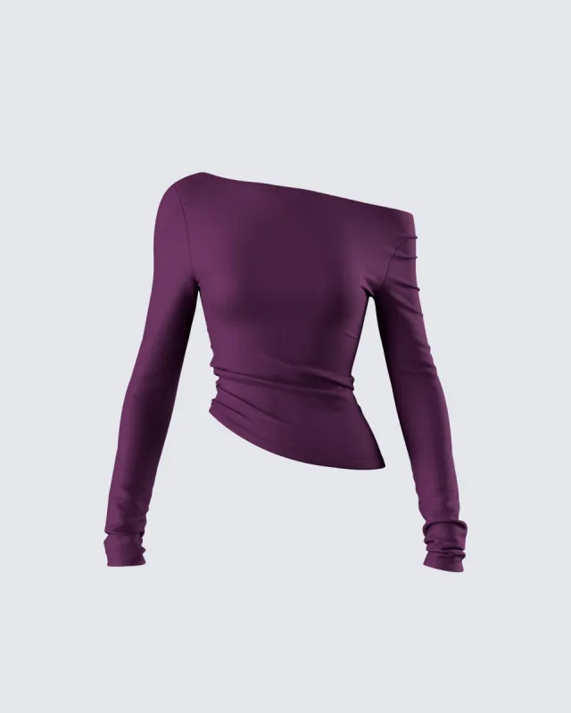 Isa Burgundy Jersey Asymmetric Top sold by Finesse