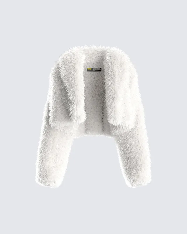 Estella Ivory Vegan Fur Coat sold by Finesse