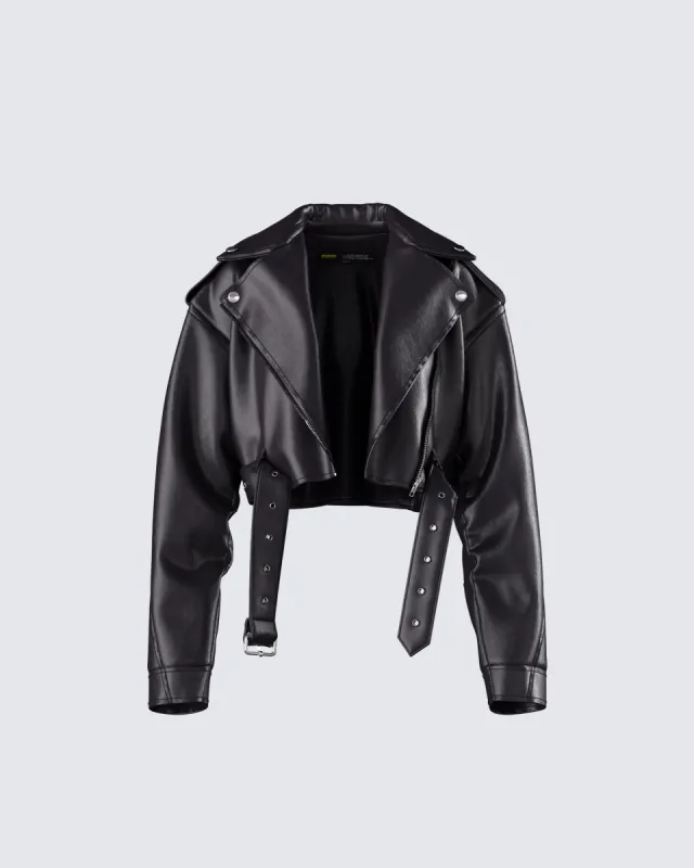 Robyn Vintage Black Cropped Moto Jacket sold by Finesse