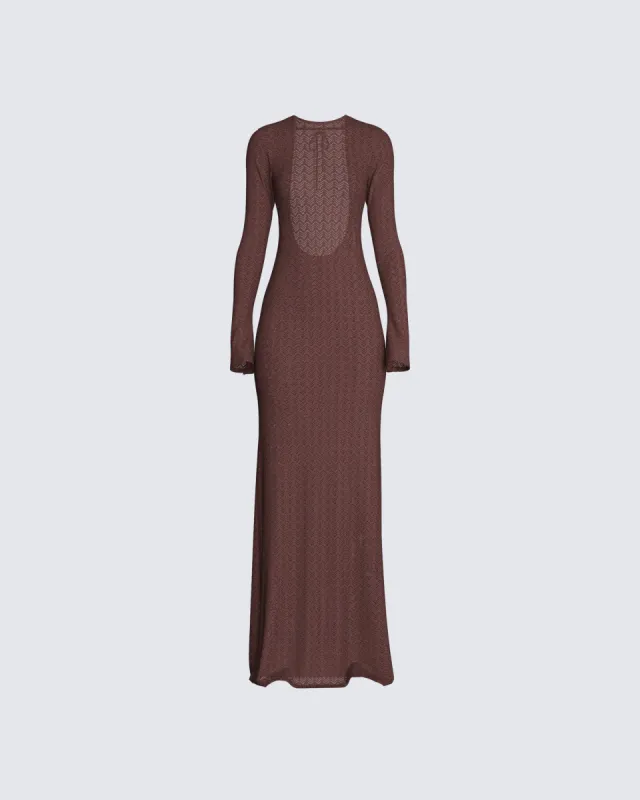 Landis Brown Knit Maxi Dress sold by Finesse