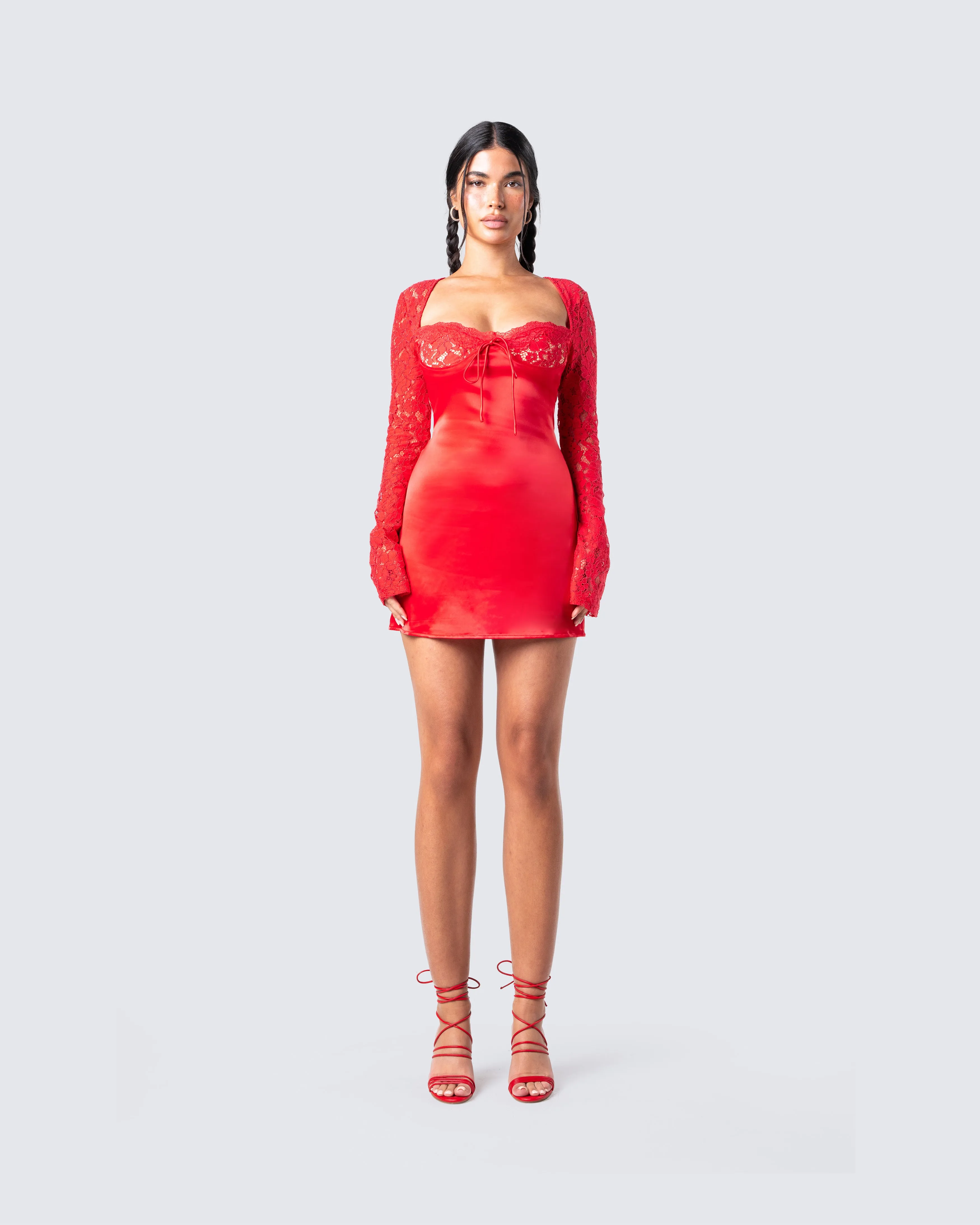 Willis Red Lace Mini Dress sold by Finesse product image thumbnail 4