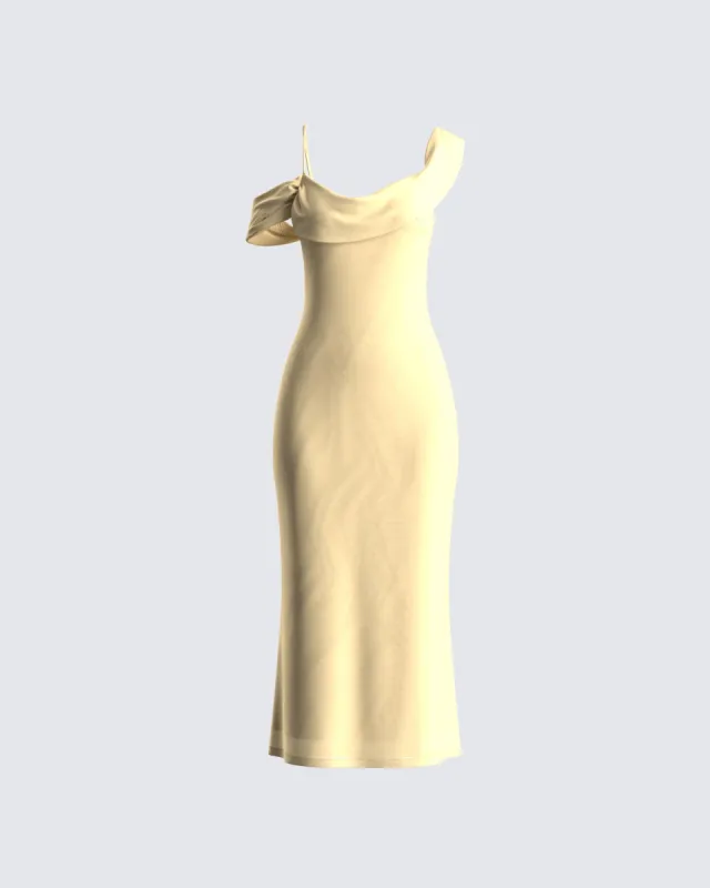 Mary Yellow Cowl Midi Dress sold by Finesse