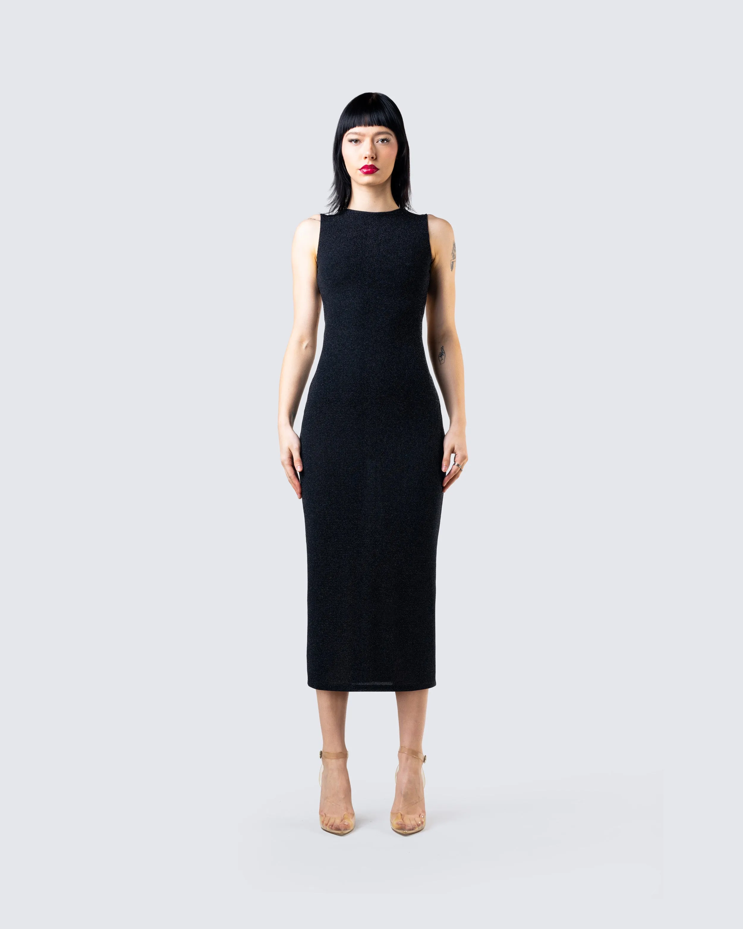 Umbra Black Shimmer Midi Dress sold by Finesse product image thumbnail 4