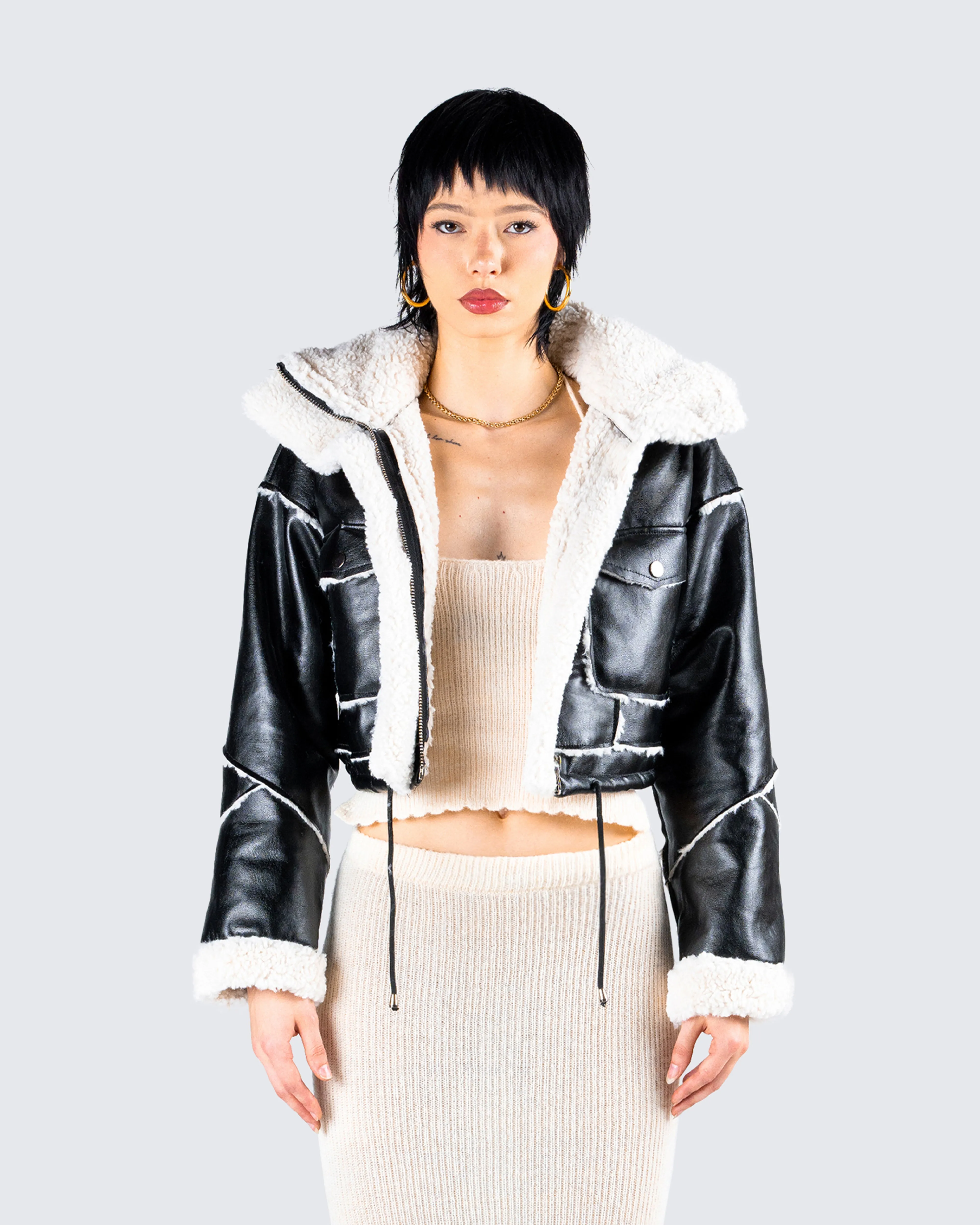 Coralie Black Sherpa Bonded Jacket sold by Finesse product image thumbnail 4