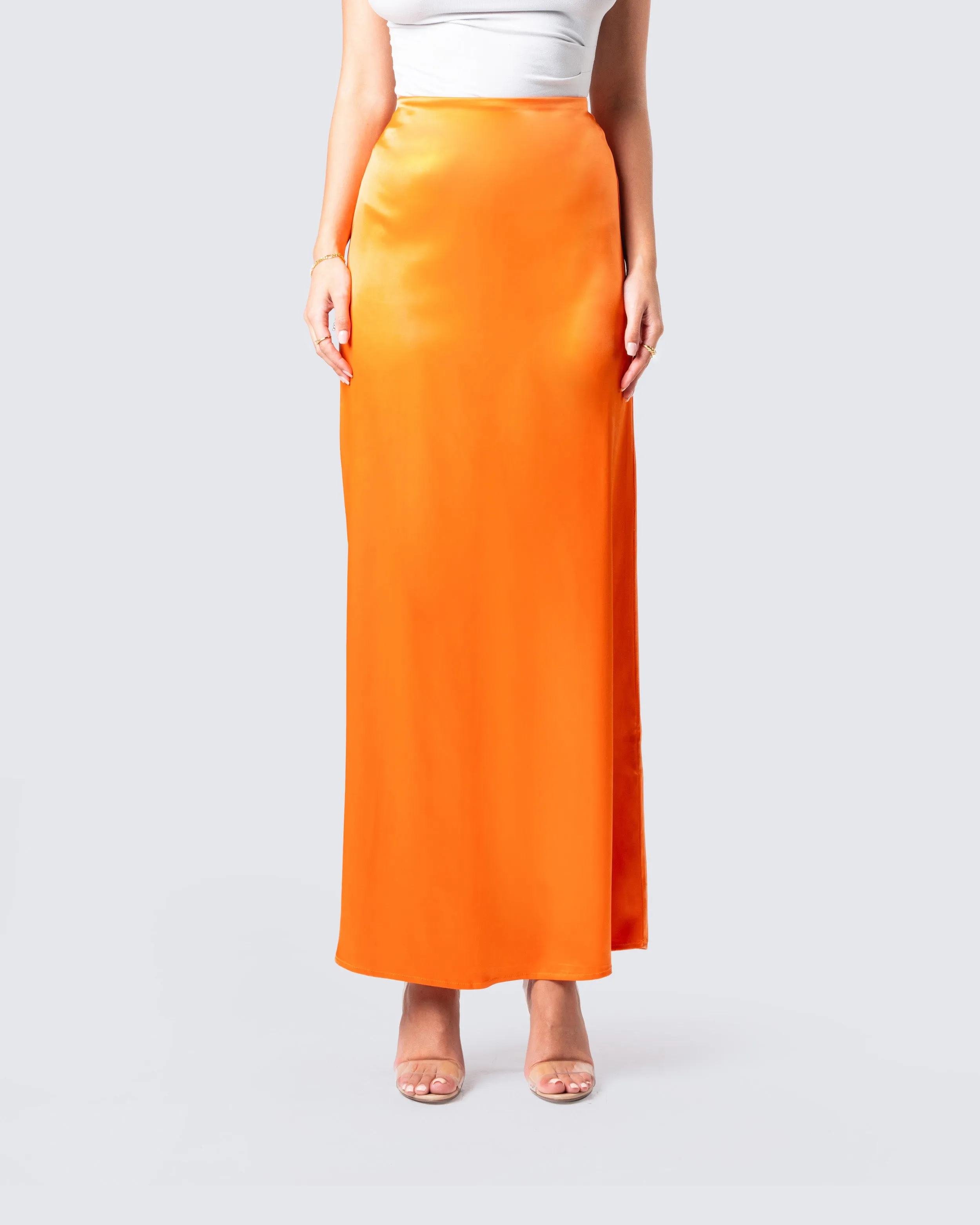 Odette Orange Satin Maxi Skirt sold by Finesse product image thumbnail 4