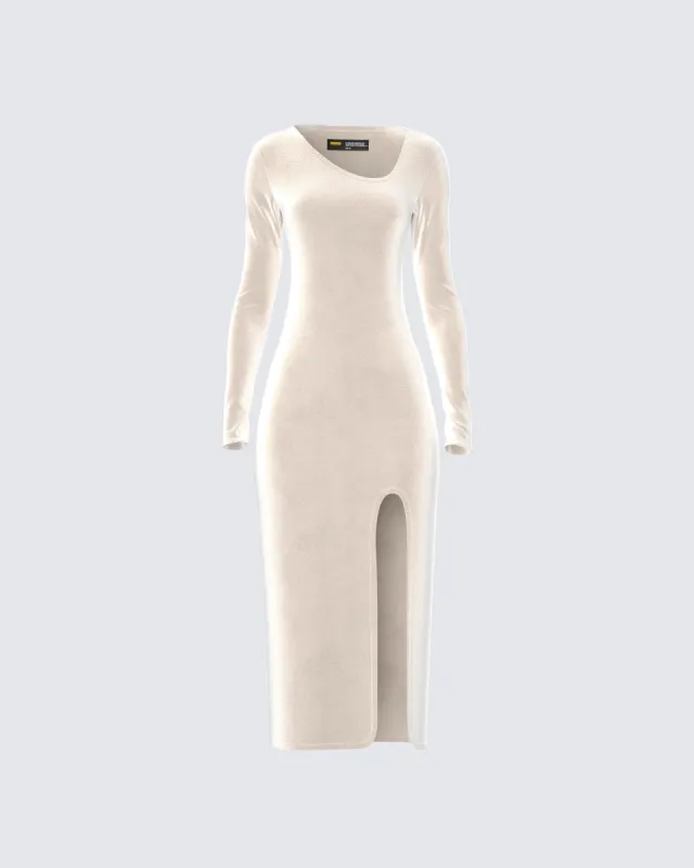 Ari Ivory Velvet Midi Dress sold by Finesse