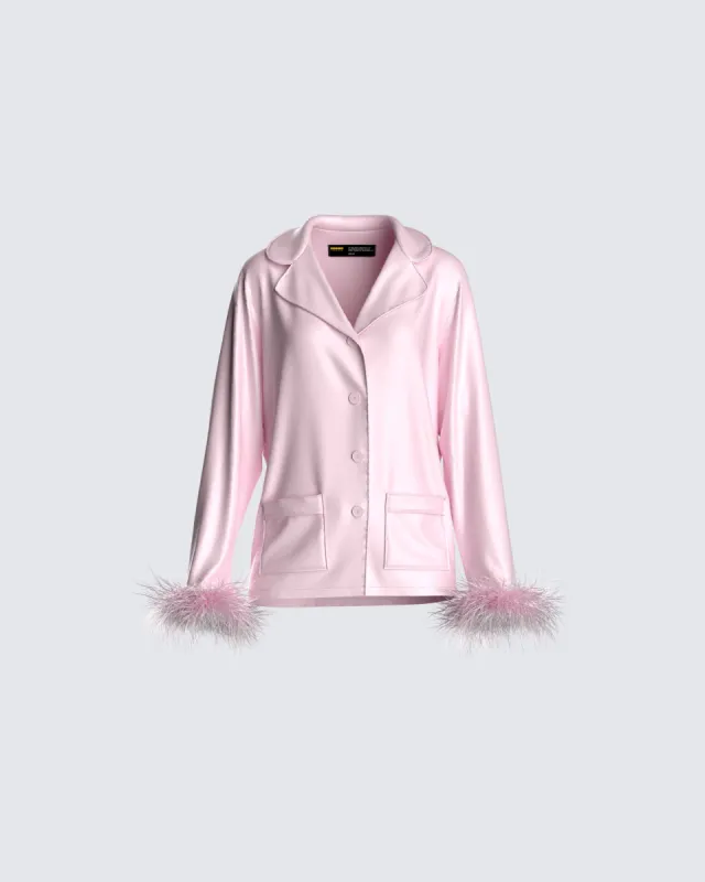 Sarah Pink Feather Trim Top sold by Finesse